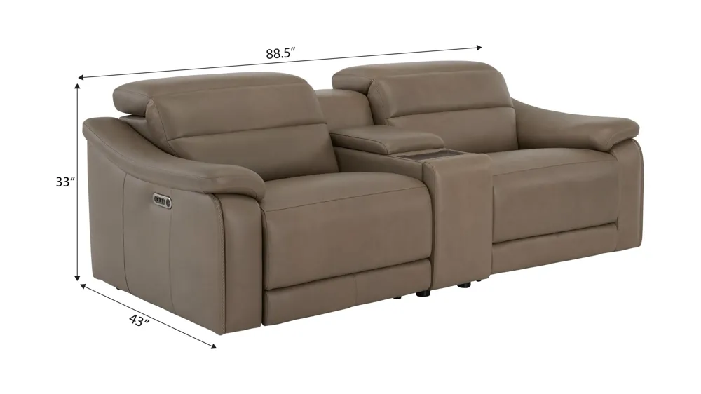 Tucker 3-pc. Triple Power Leather Console Loveseat Dimensions
