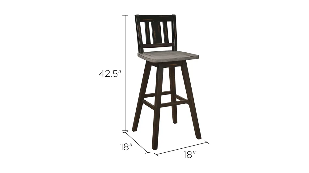 Trouvaille Bar Height Swivel Chair With Slat Back - Set of 2 Dimensions