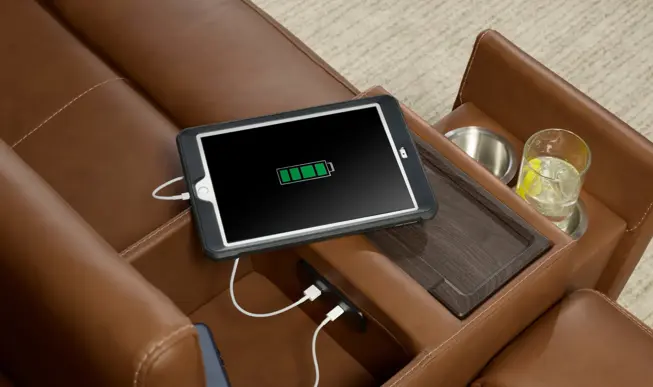 Charging station in drop down console table on Henrick