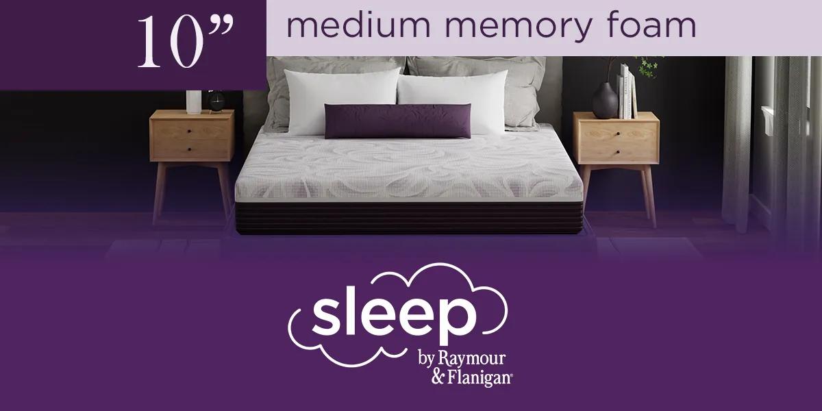 10" medium memory foam mattress w/ Sleep by Raymour & Flanigan logo