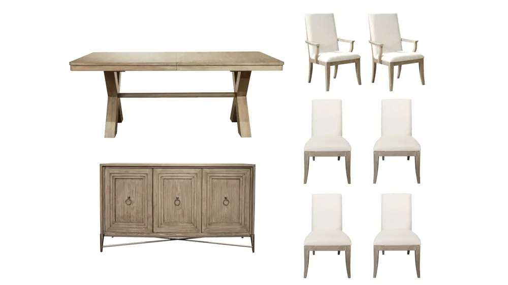 Torrin 7-pc. Dining Set w/ Upholstered Chairs & Half Price Server