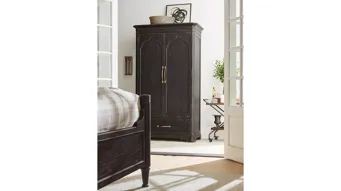 black armoire dresser Ohio Armoire Wardrobe With 3 Doors, 2 Drawers, And 4 Tier Shelves Black  Black Particle Board