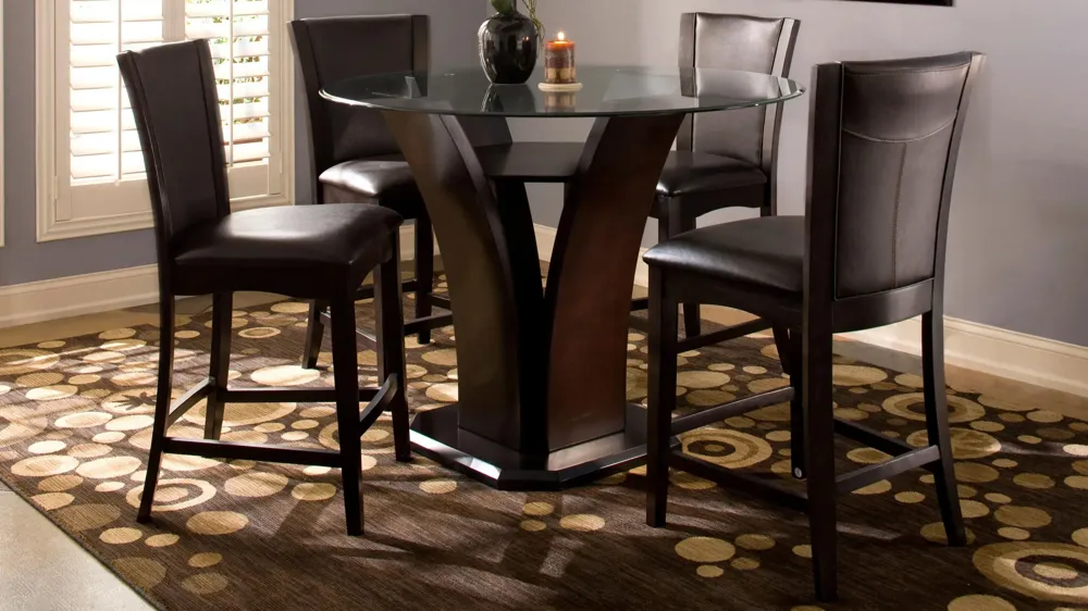 Venice 5-pc 54″ Glass Counter-Height Dining Set