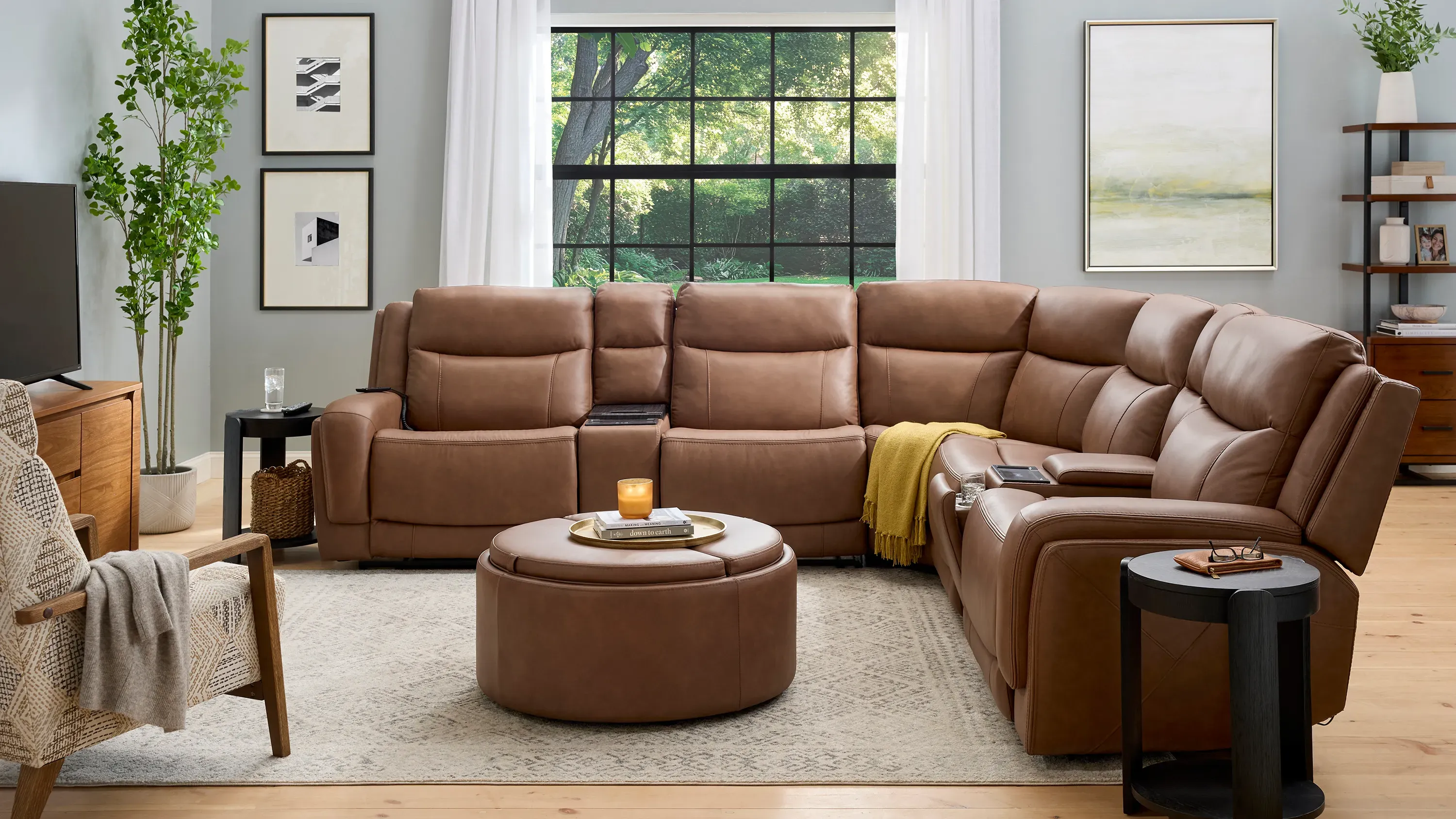 Harbin 7-pc. Leather Triple Power Sectional w/ Cooler Console