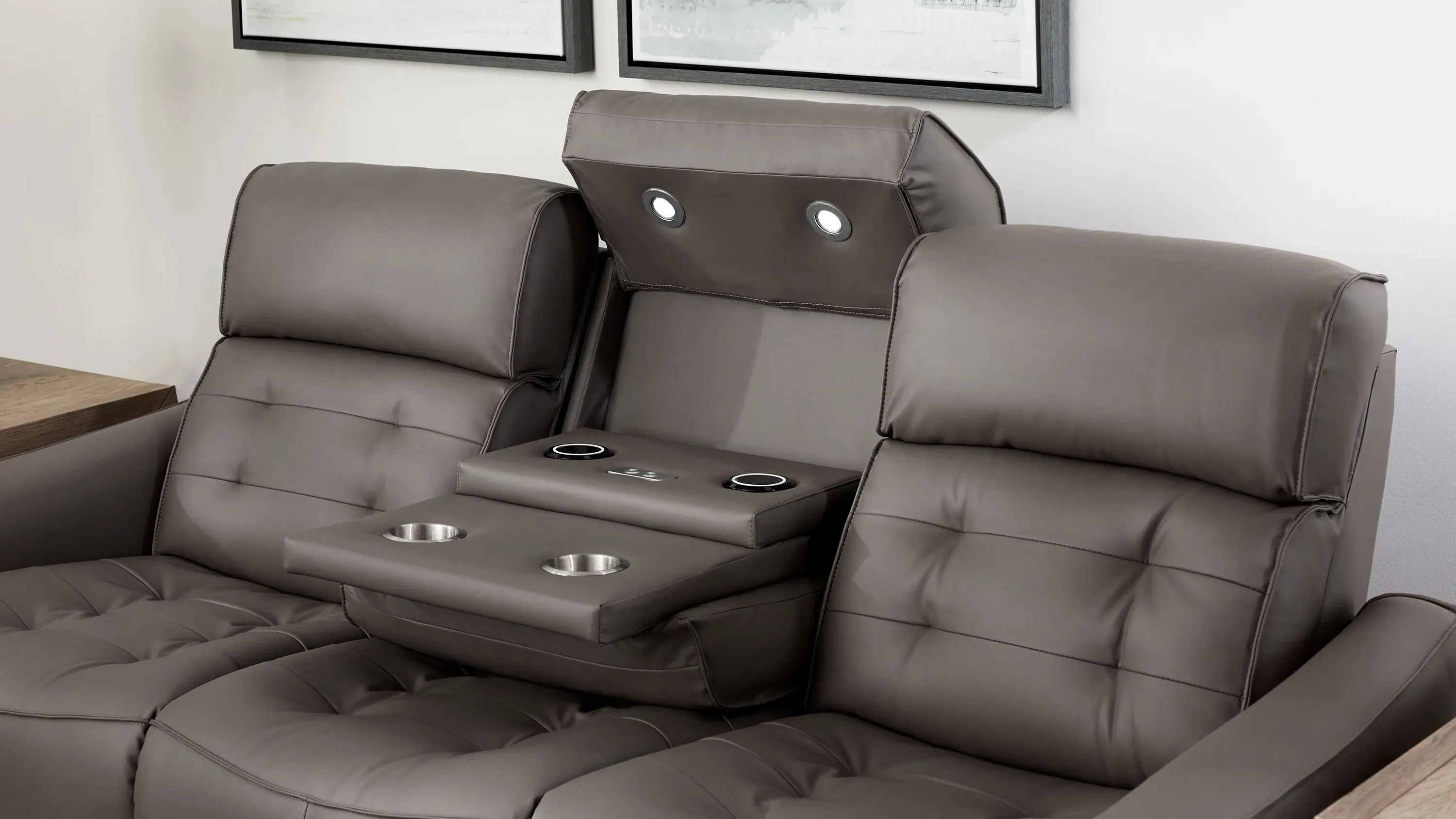 Hanlin Power Sofa w/ Power Headrest, Lumbar and Drop Down Table