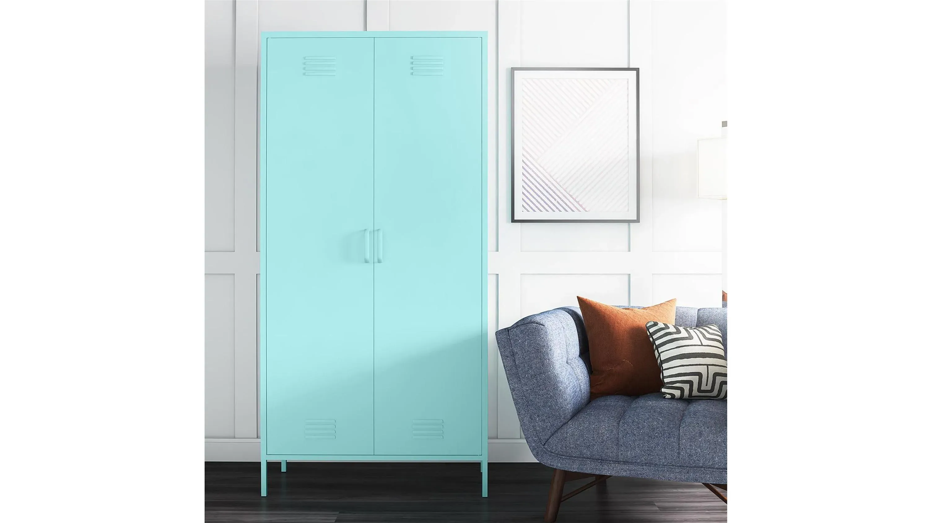 Novogratz Cache Tall 2-Door Metal Locker Cabinet – Bashful Pink, 8 Adjustable Shelves, Lockable Storage
