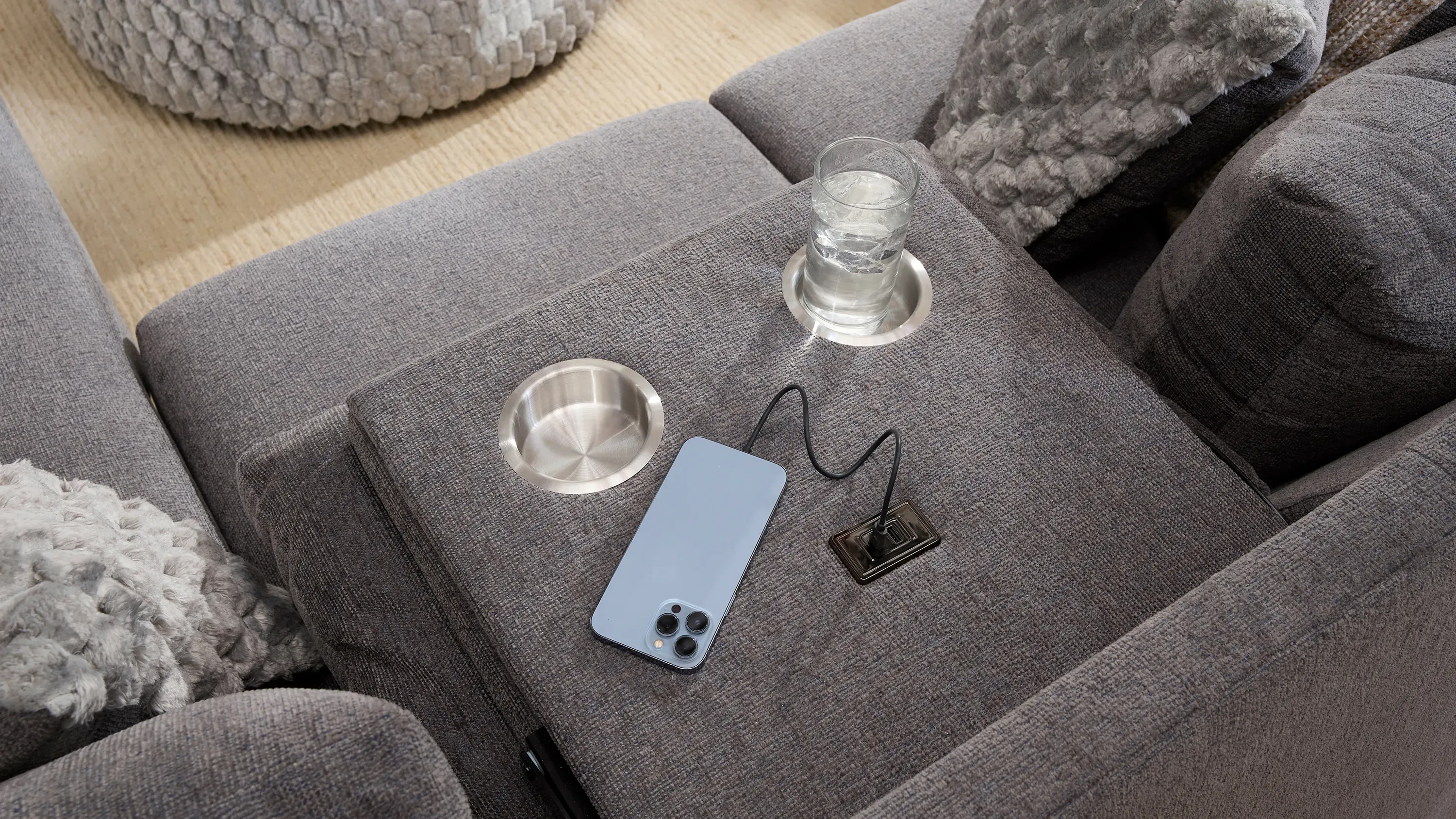 Kendall Reversible Sofa Chaise w/ Drop Down Table | Raymour & Flanigan