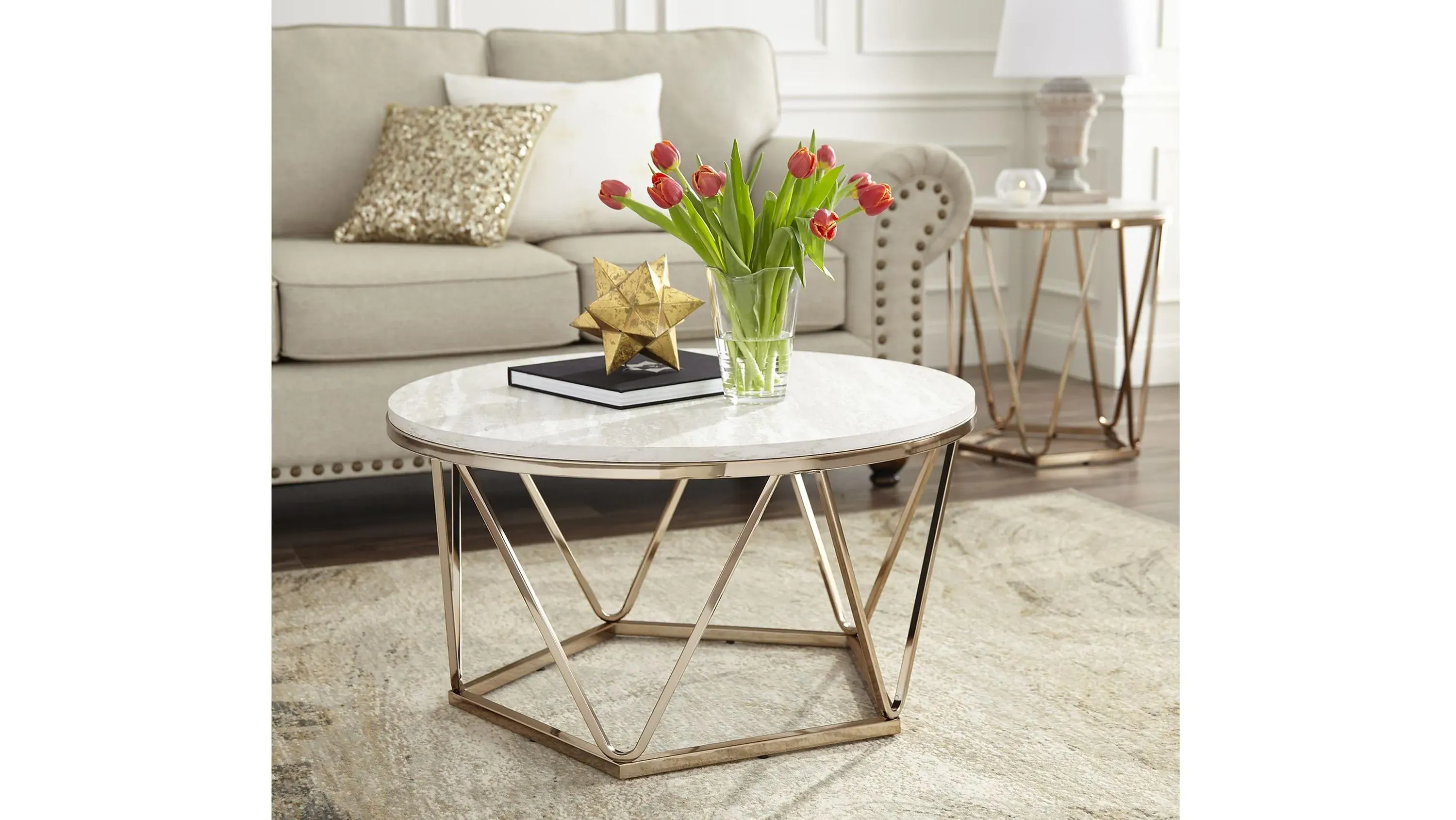 Bideford Round Faux Marble Cocktail Table