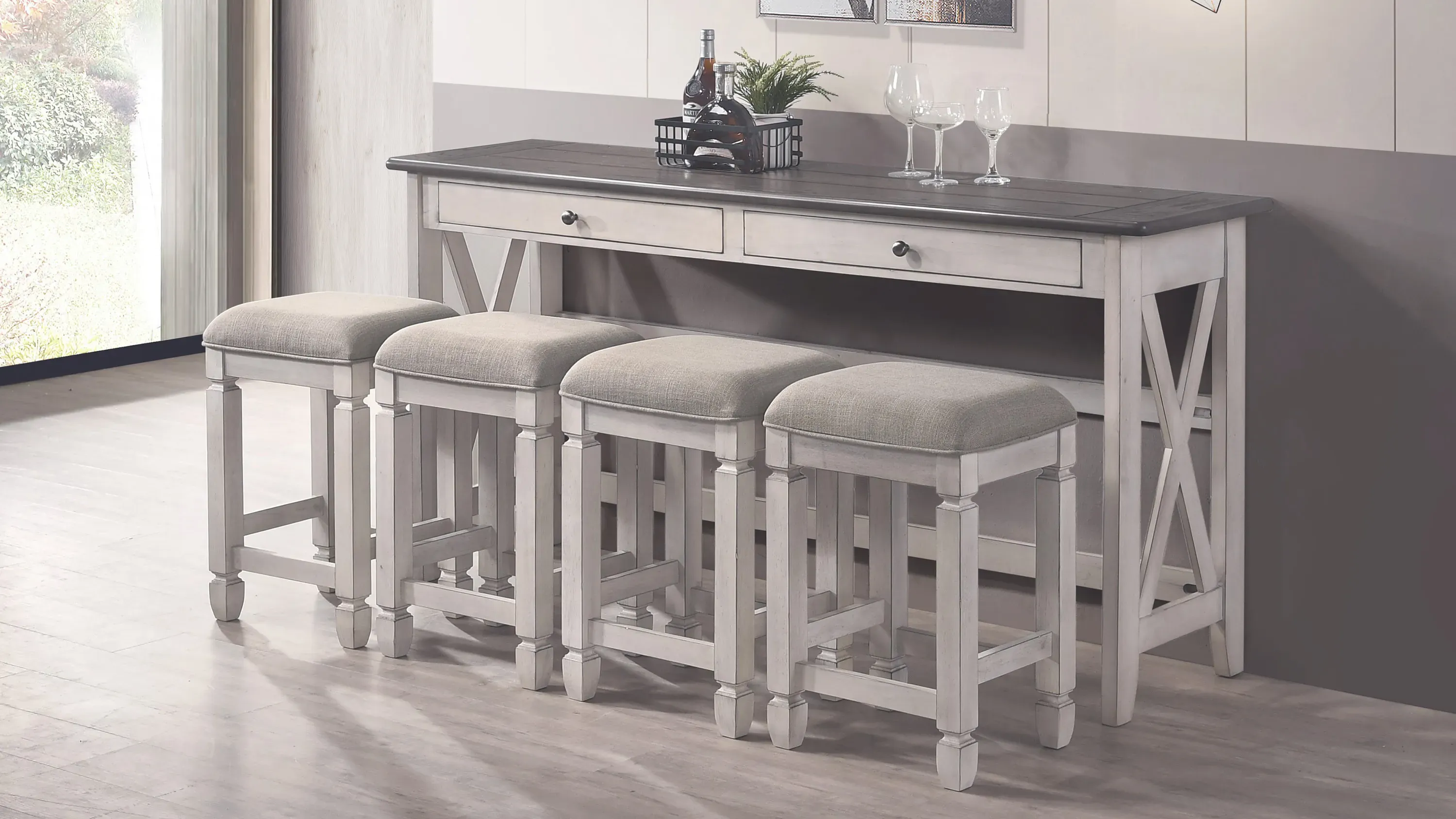Waverly Counter Height Drop Leaf Table with 4 stools  Product_Image_Carousel