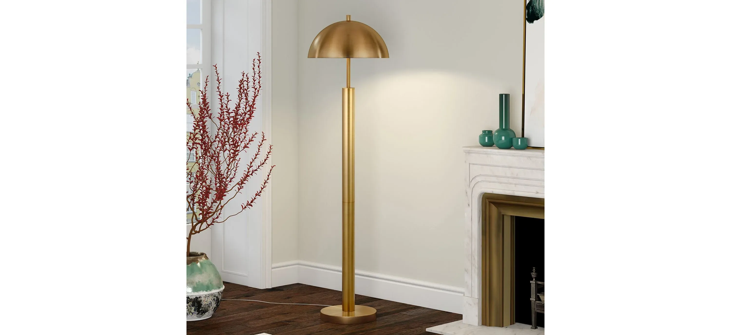Drover Golden Brass Dome Mid Century Floor Lamp by World Market