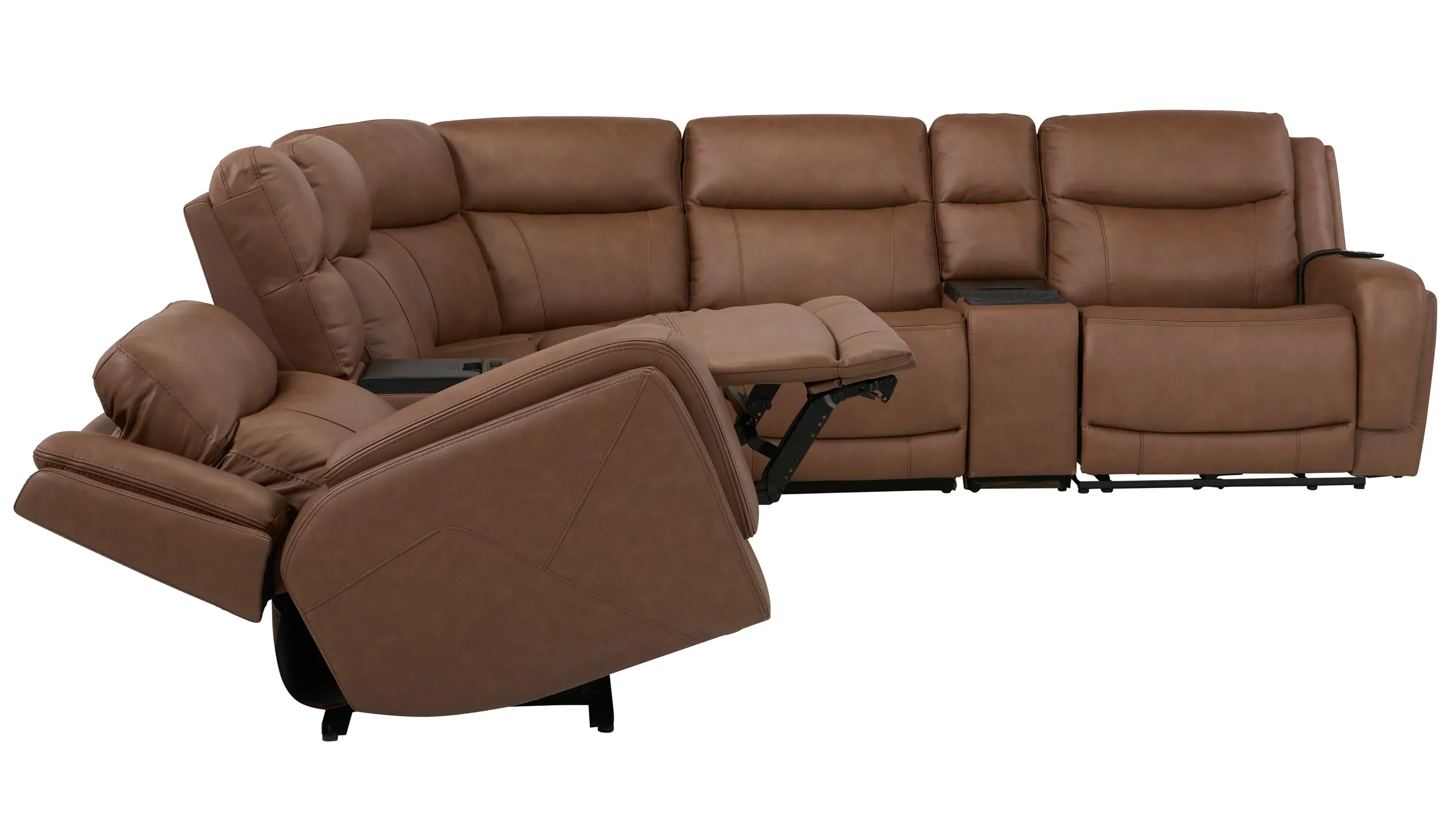 Harbin 7-pc. Leather Triple Power Sectional w/ Cooler Console
