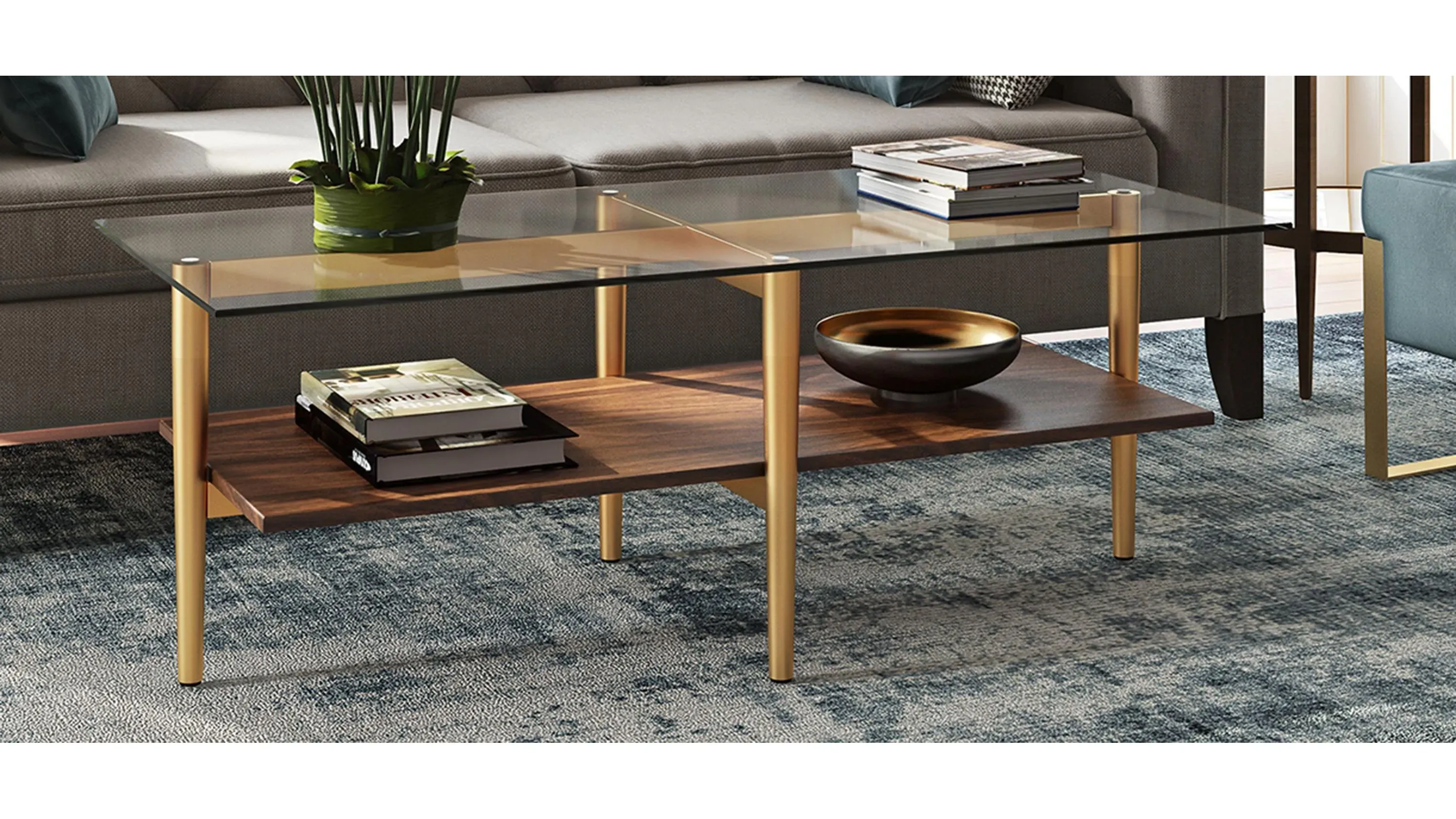 Otto Rectangular Coffee Table with Walnut Shelf | Raymour & Flanigan
