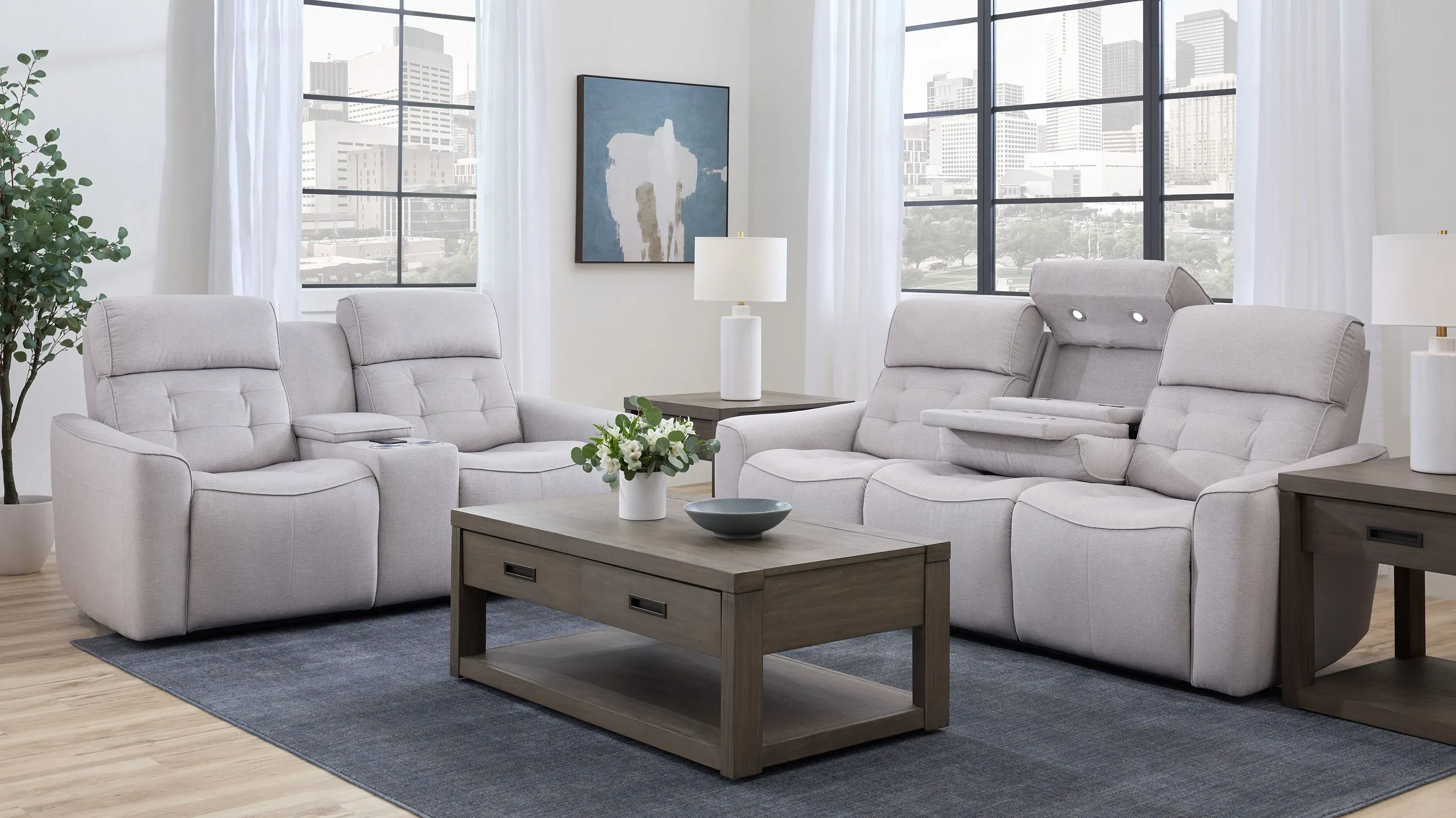 Hanlin Power Sofa w/ Power Headrest, Lumbar and Drop Down Table