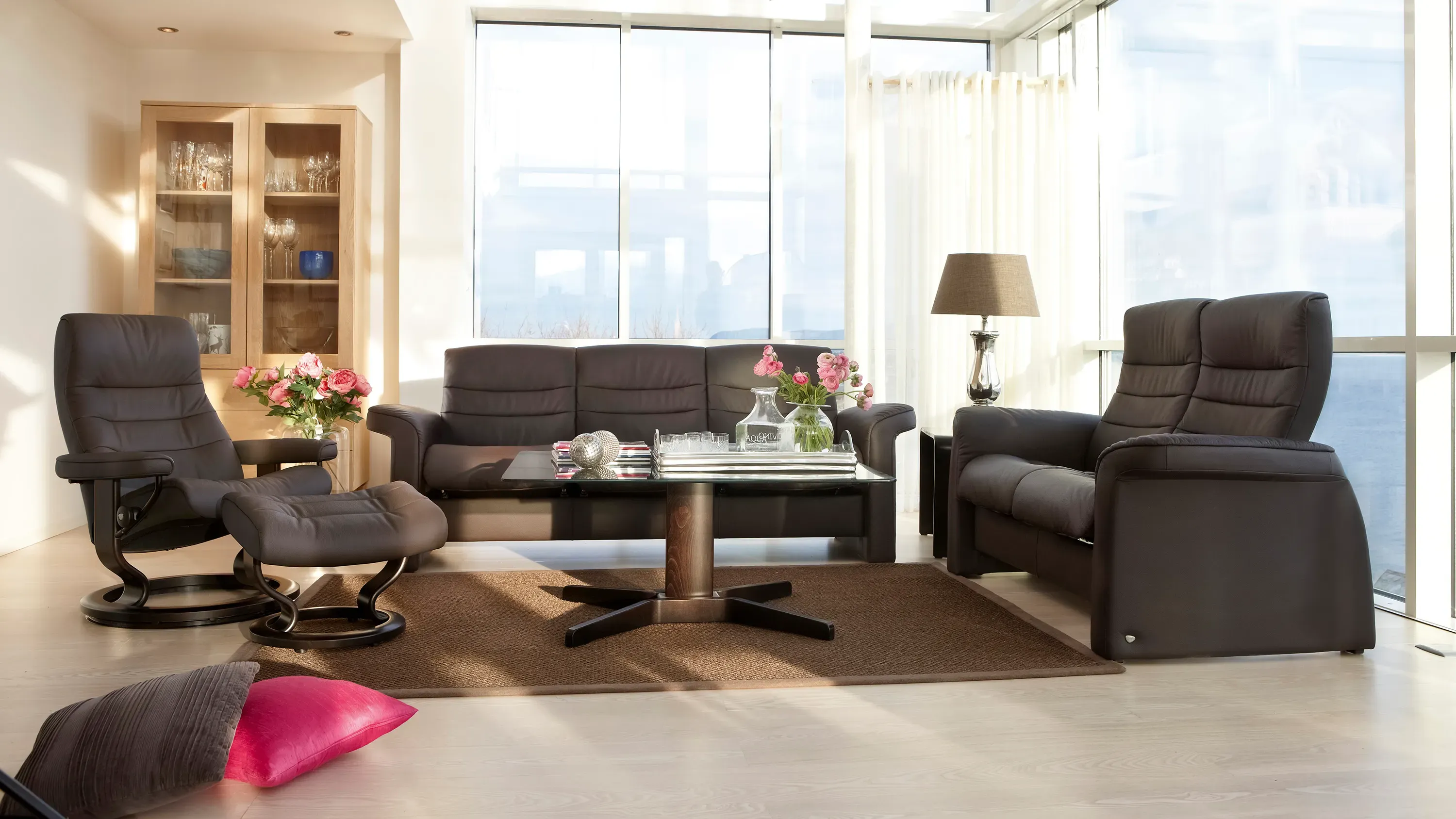 Stressless Opal Medium Leather Reclining Chair and Ottoman