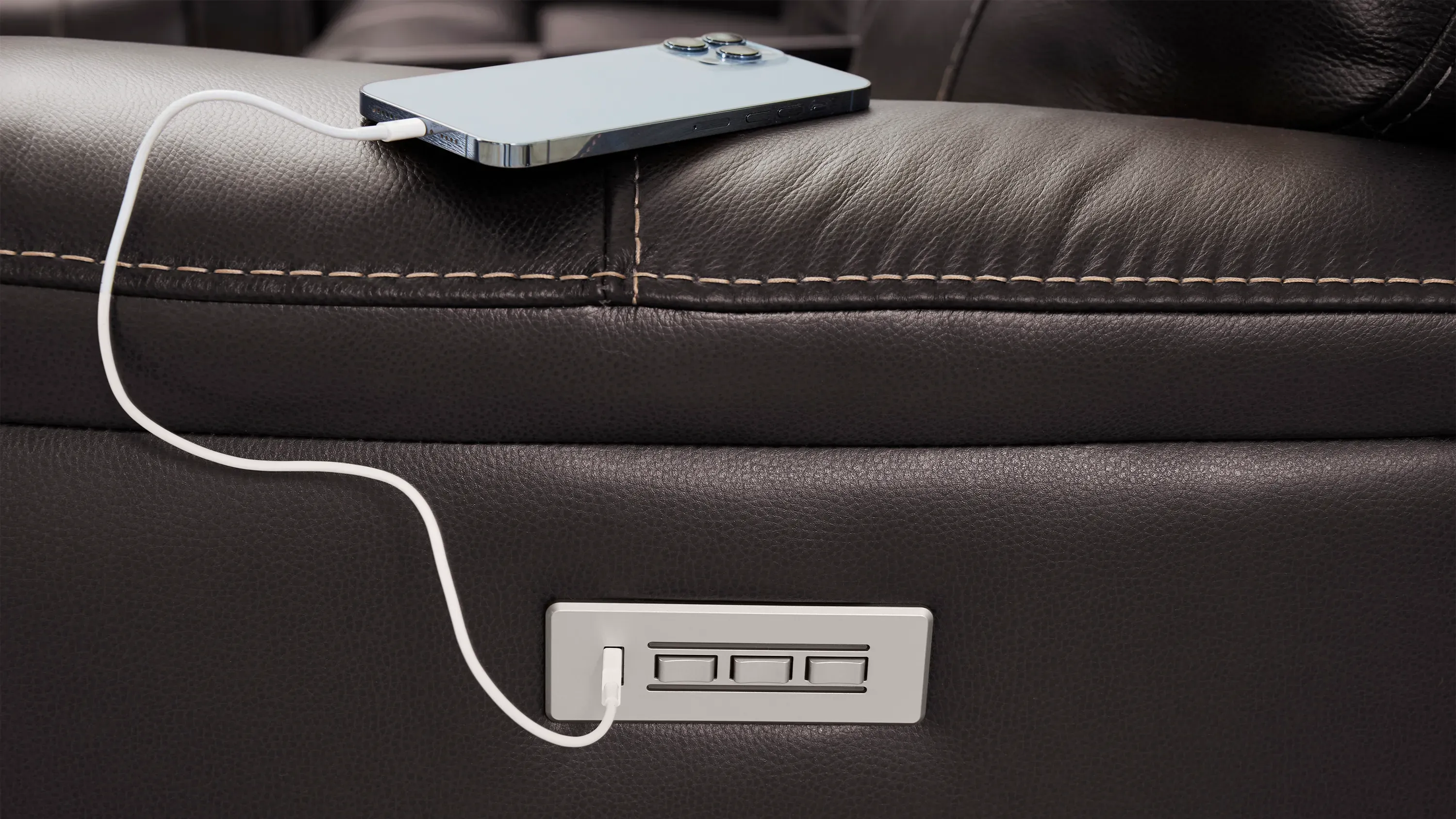 Barnett Leather Layflat Power Sofa w/ Power Headrest and Lumbar