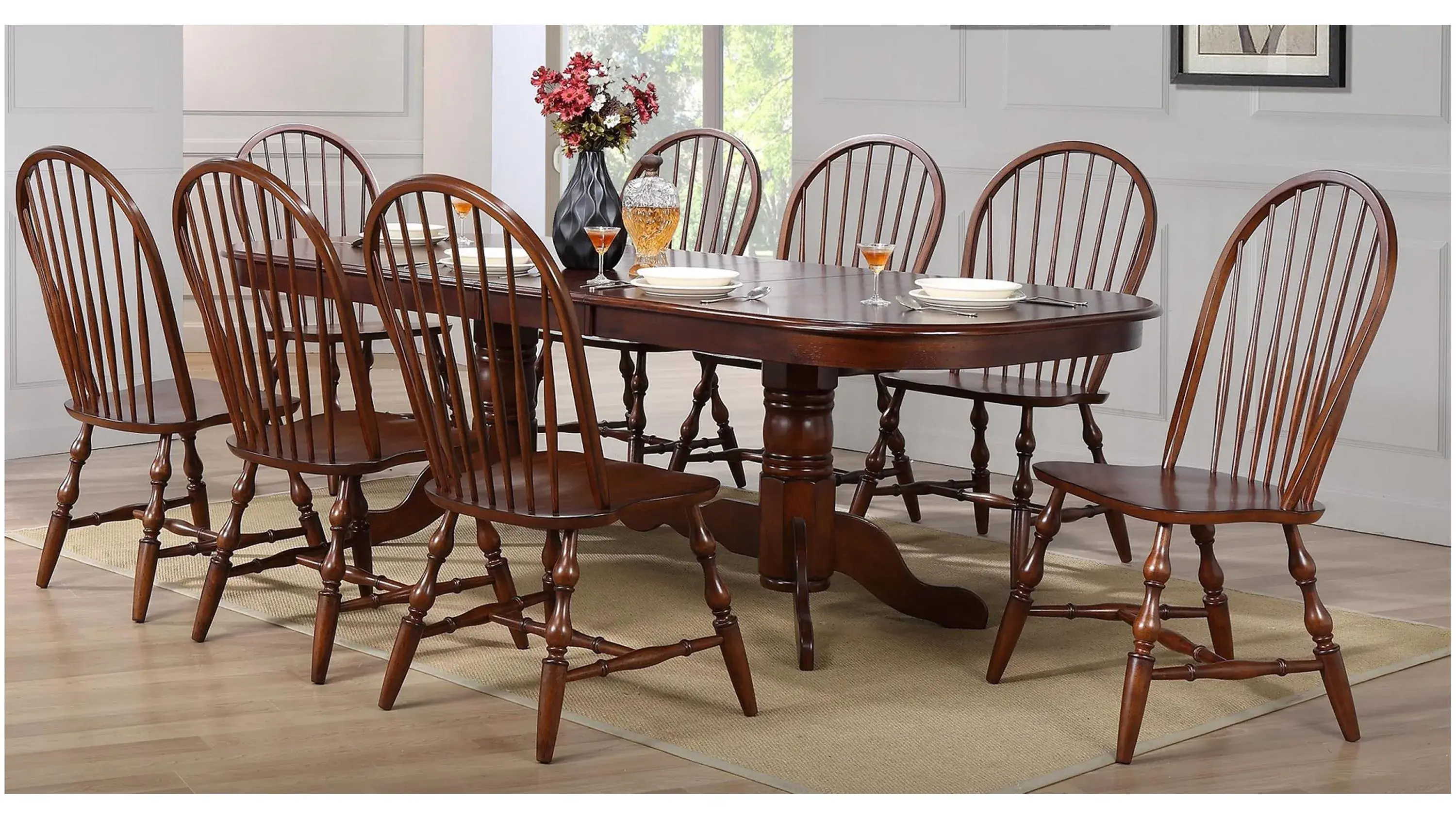 Fenway Double Pedestal Dining Table w/ Leaves - Thumbnail 2