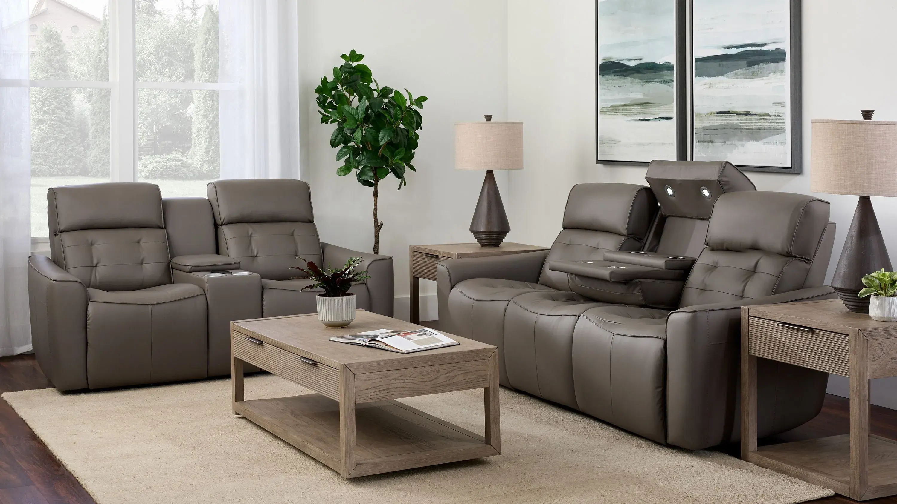 Reclining power sofa with drop down table and power headrest deals