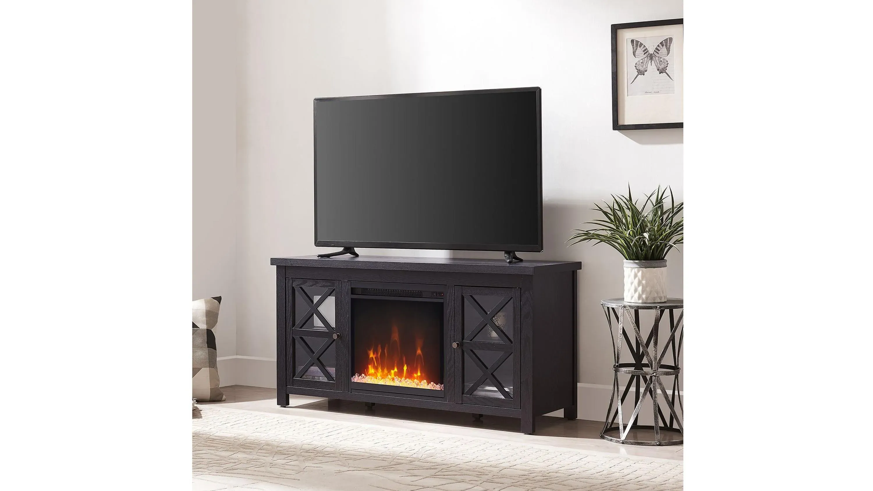 Eve TV Stand with Crystal Fireplace Insert