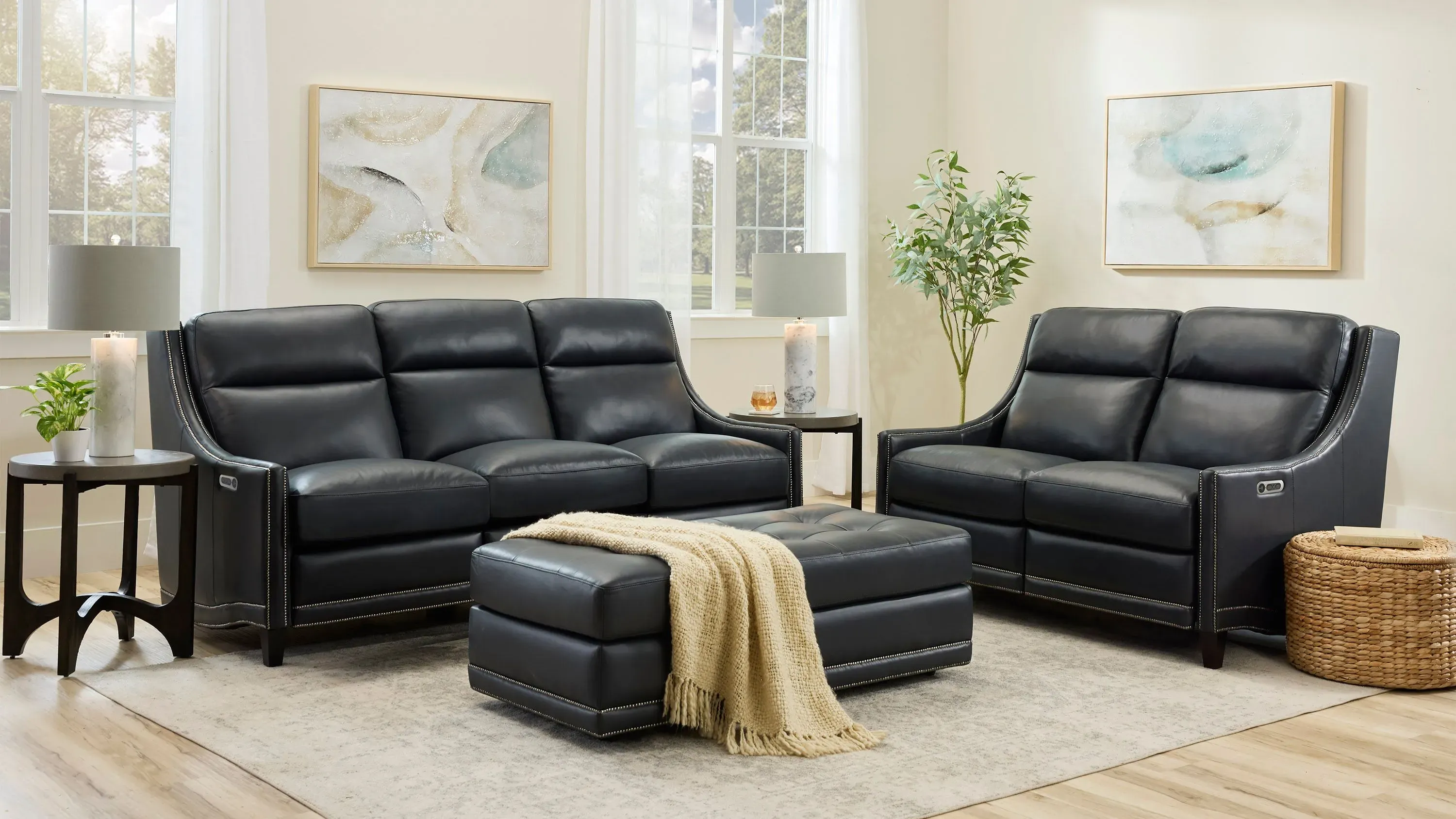 Sebastian Leather Power Loveseat w/ Power Headrest | Raymour