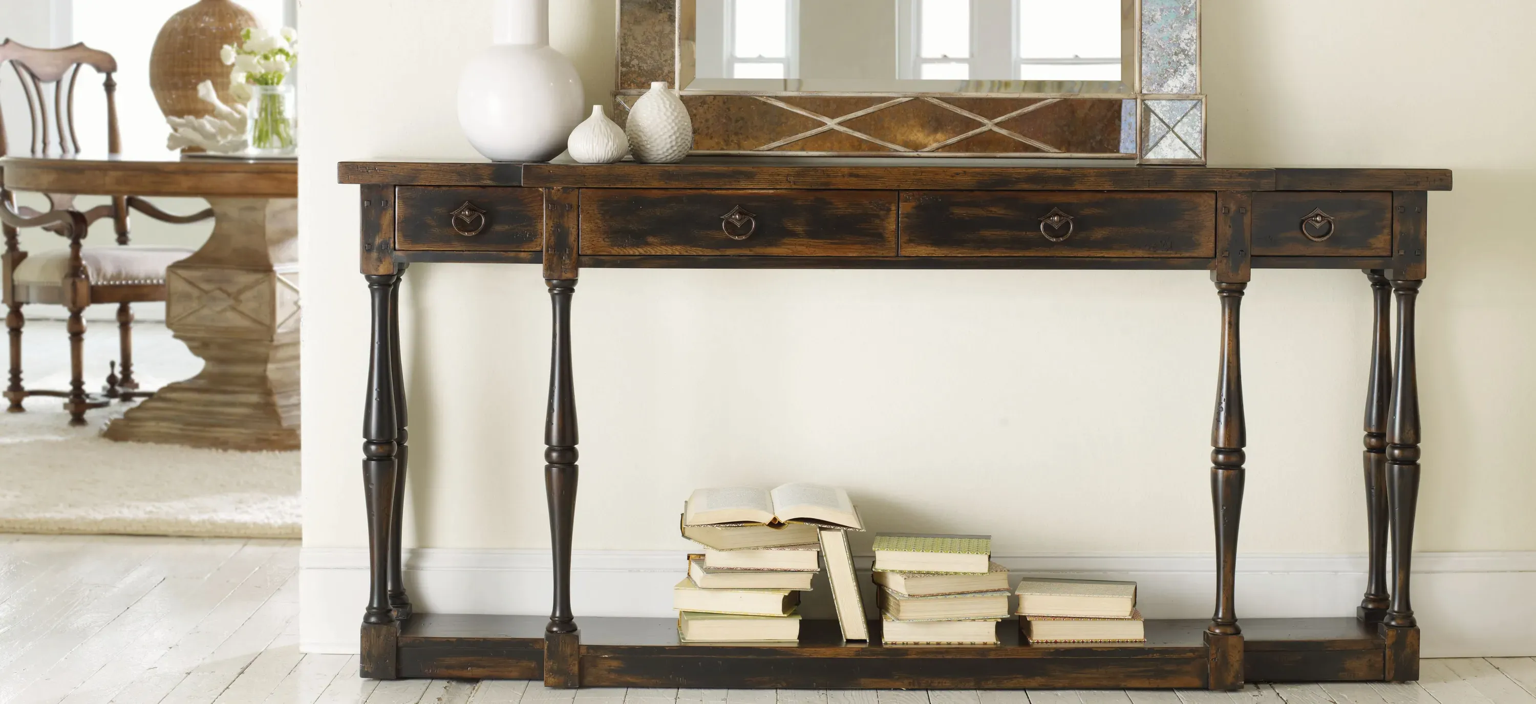 Hooker Furniture Sanctuary Four Drawer Thin Console Ebony