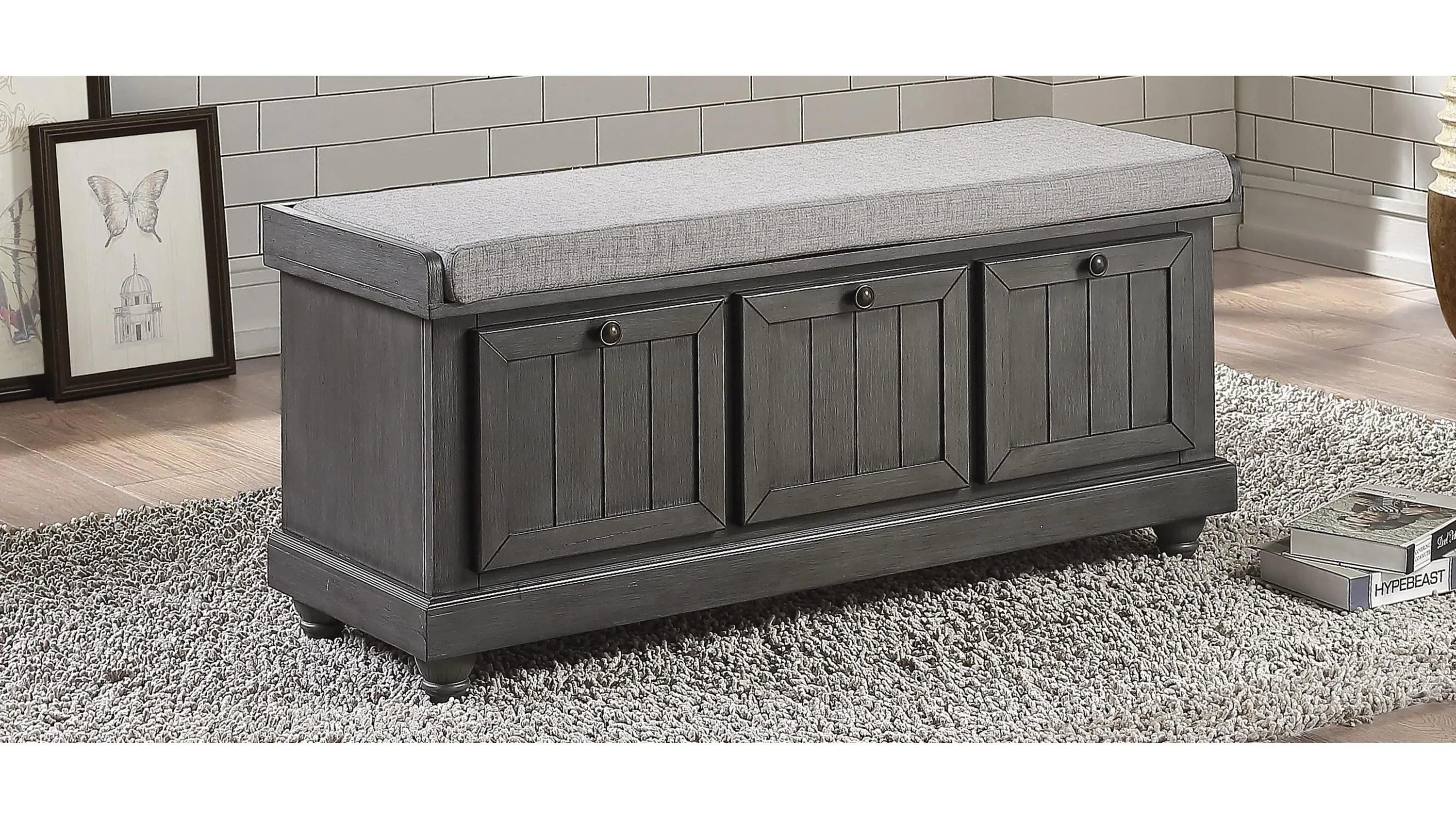 Hakea Upholstered Storage Bench Distressed Dark Gray Product_Image_Carousel
