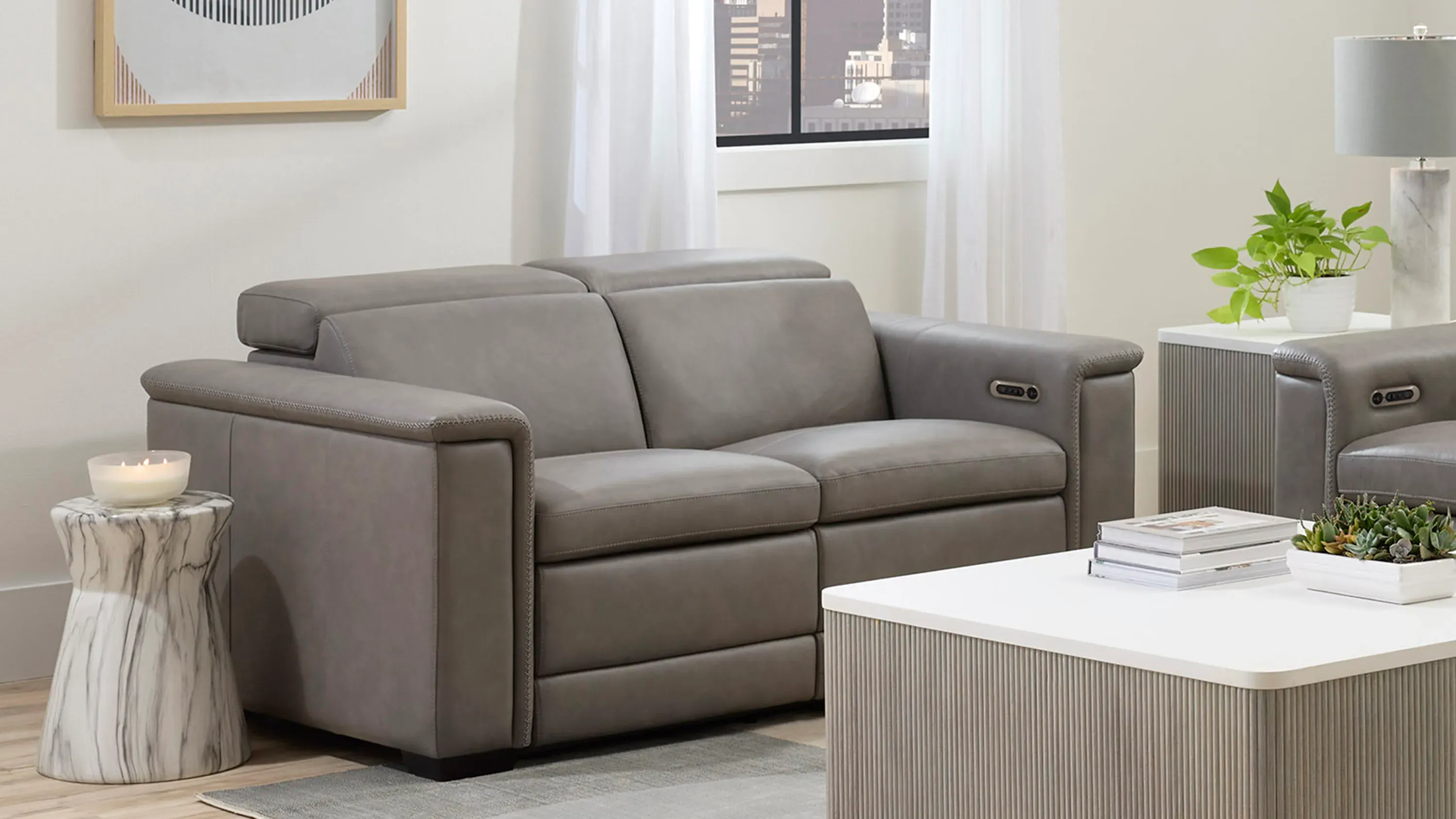 Finnegan Power Loveseat w/ Power Headrest | Raymour & Flanigan