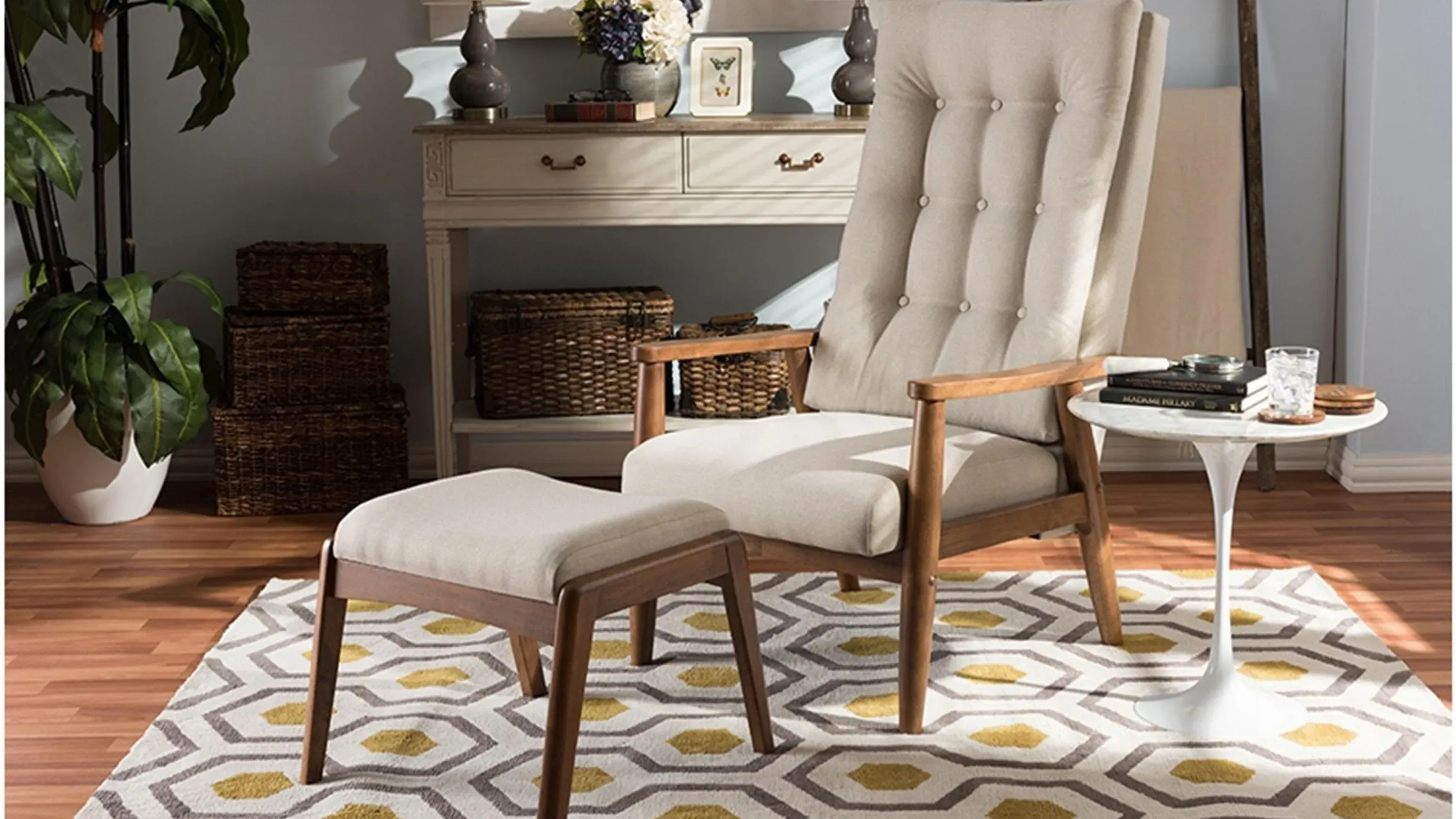 Roxy High-Back Lounge Chair and Ottoman Set | Raymour & Flanigan