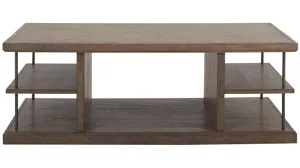 City Scape Rectangle Cocktail Table w/ Shelves and Casters