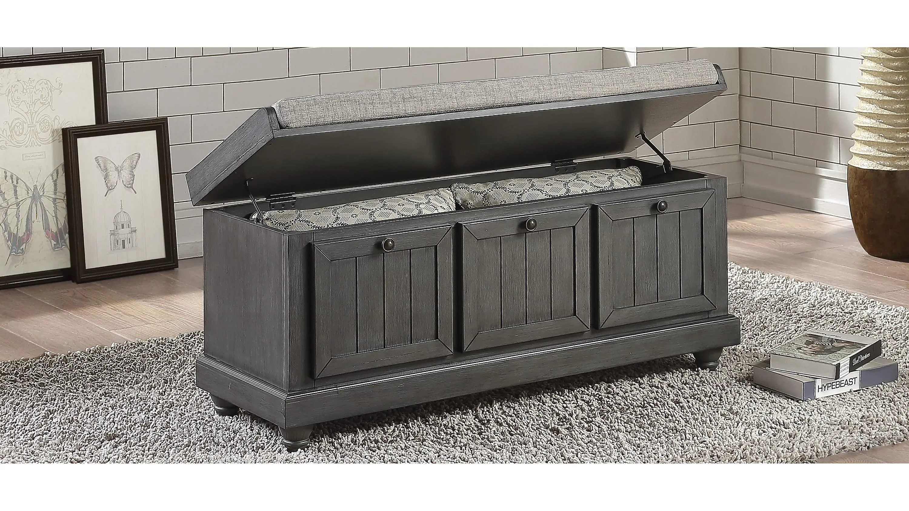 Hakea Upholstered Storage Bench Distressed Dark Gray Product_Image_Carousel