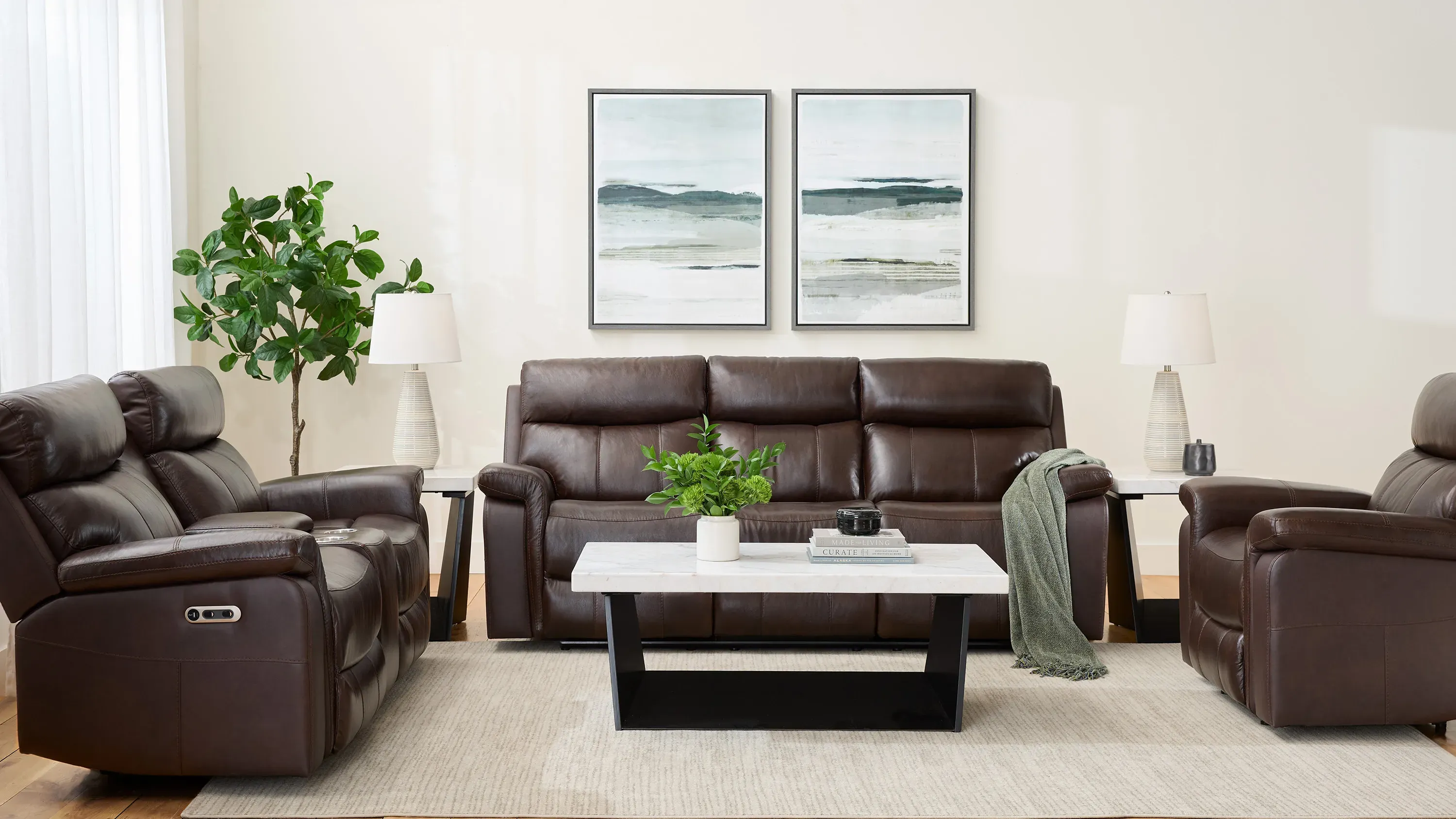 raymundo Xander Leather Power Console Loveseat | Raymour & Flanigan