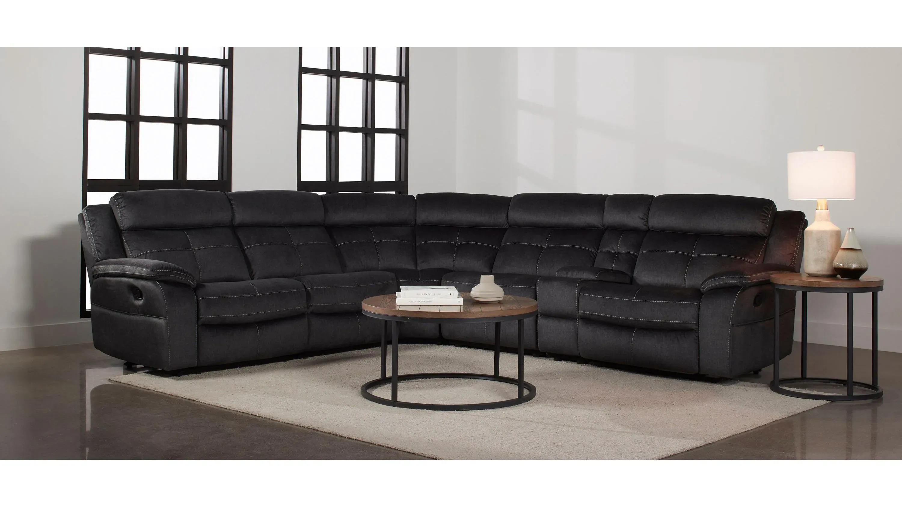 その他 LEPLUS LP-GS9PFGF BLACK Lugano Microfiber 6-pc. Reclining Sectional | Raymour & Flanigan