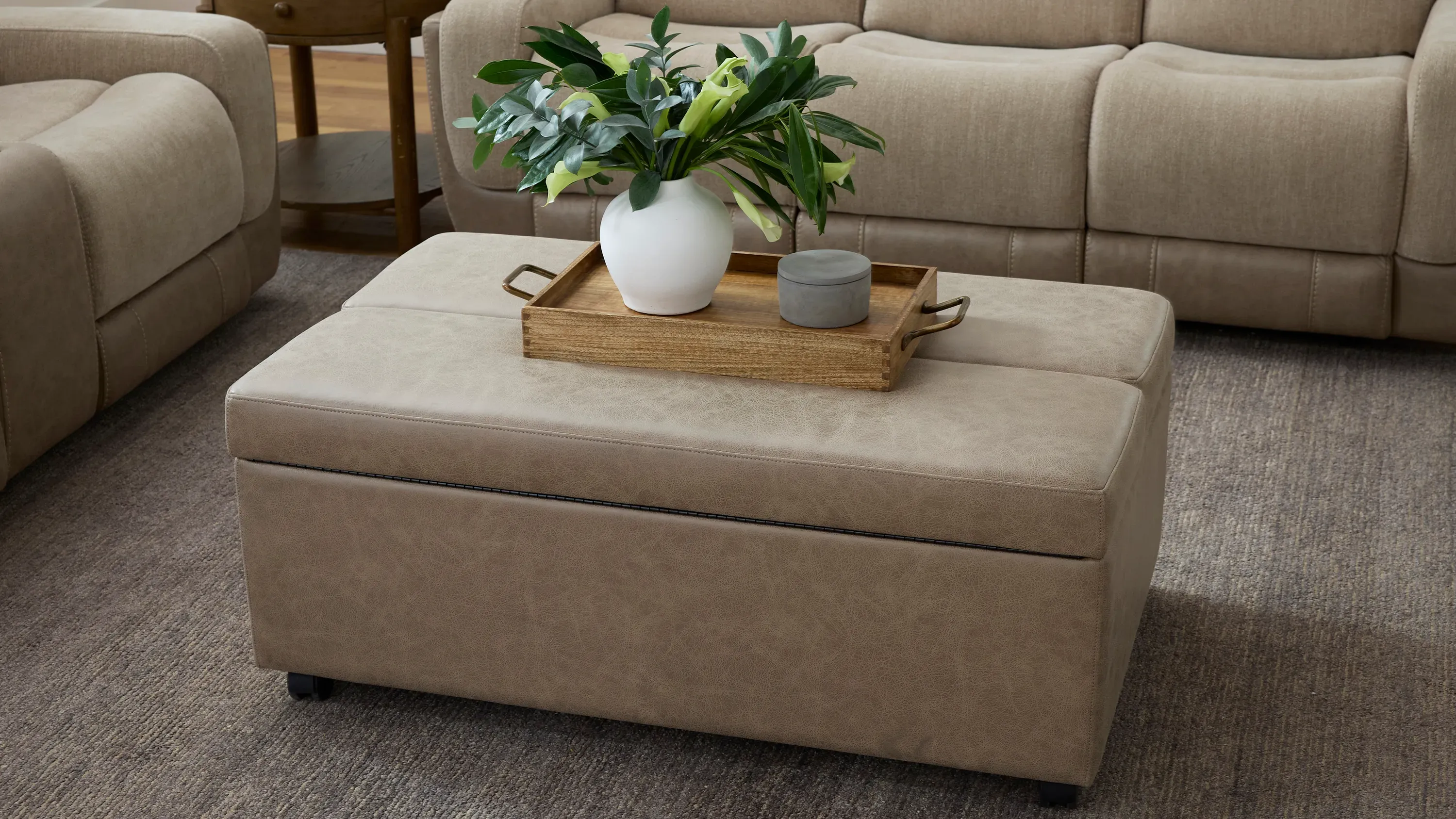 Leather ottoman on wheels cheap
