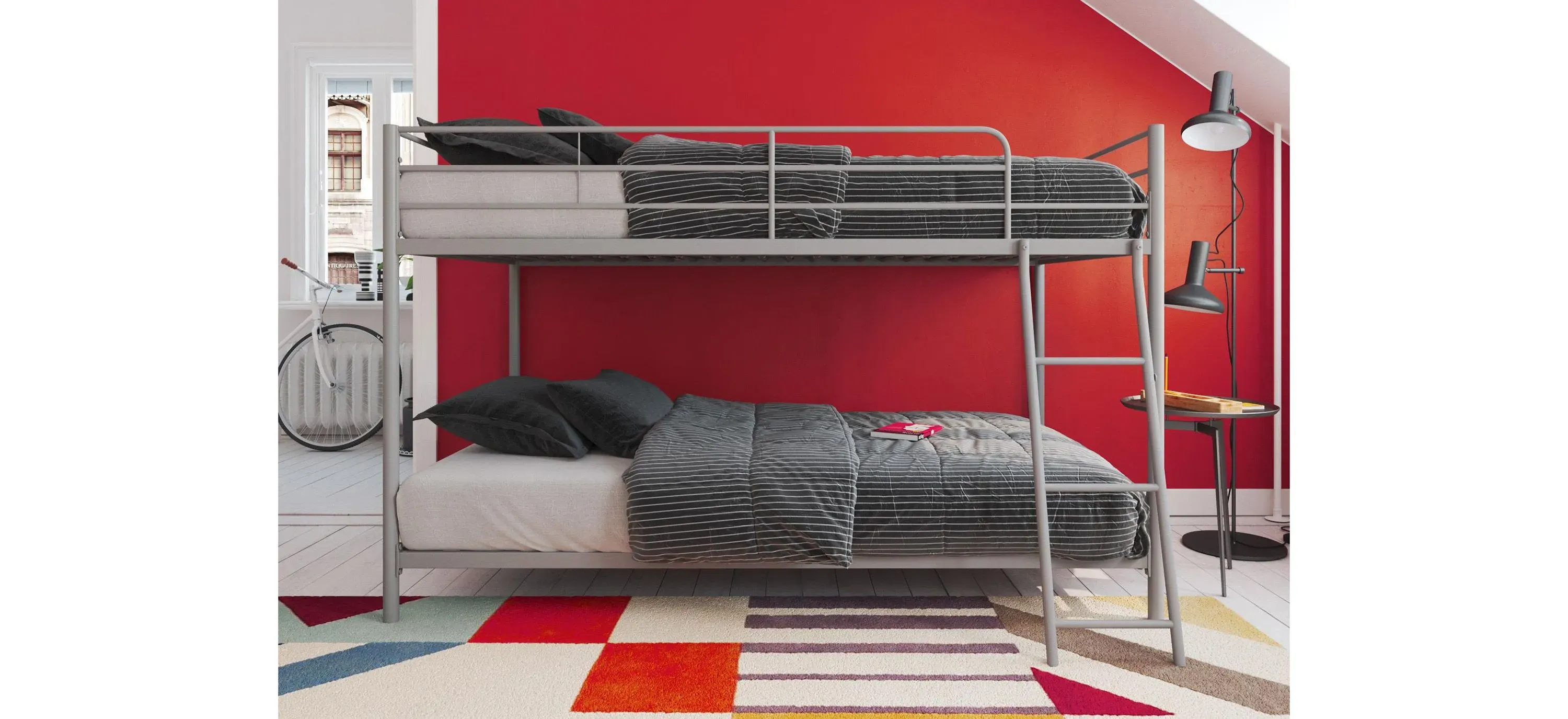 DHP Bloor Silver Metal Twin Over Twin Bunk Bed