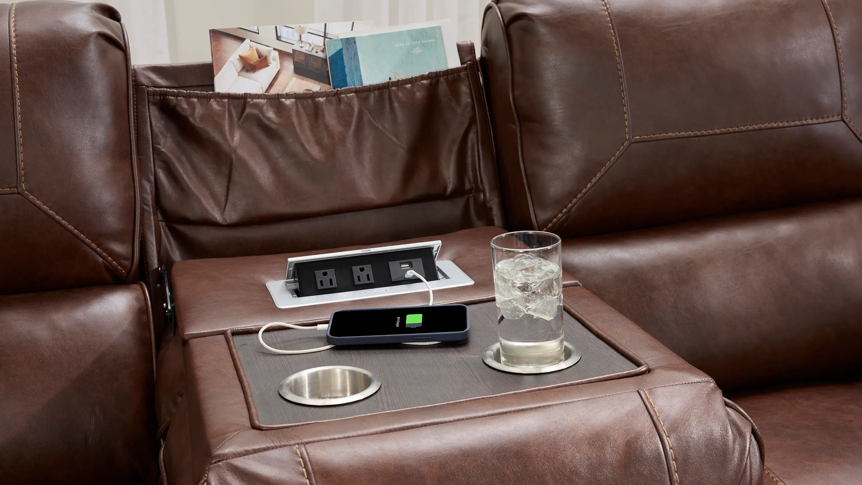 Landon Reclining Sofa w/ Drop Down Table | Raymour & Flanigan