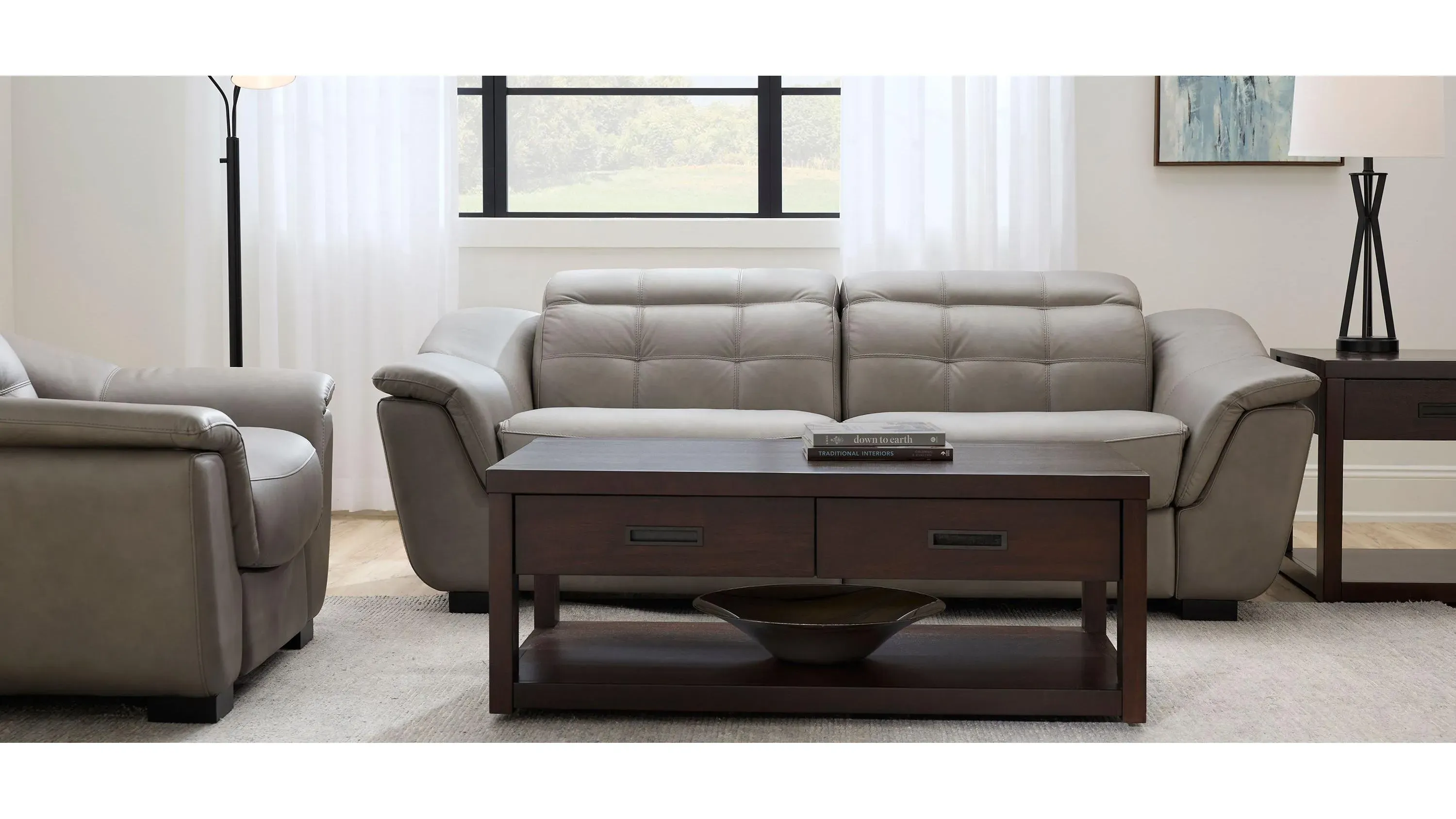 Cadori 2-pc. Leather Power Sofa w/ Power Headrest | Raymour & Flanigan