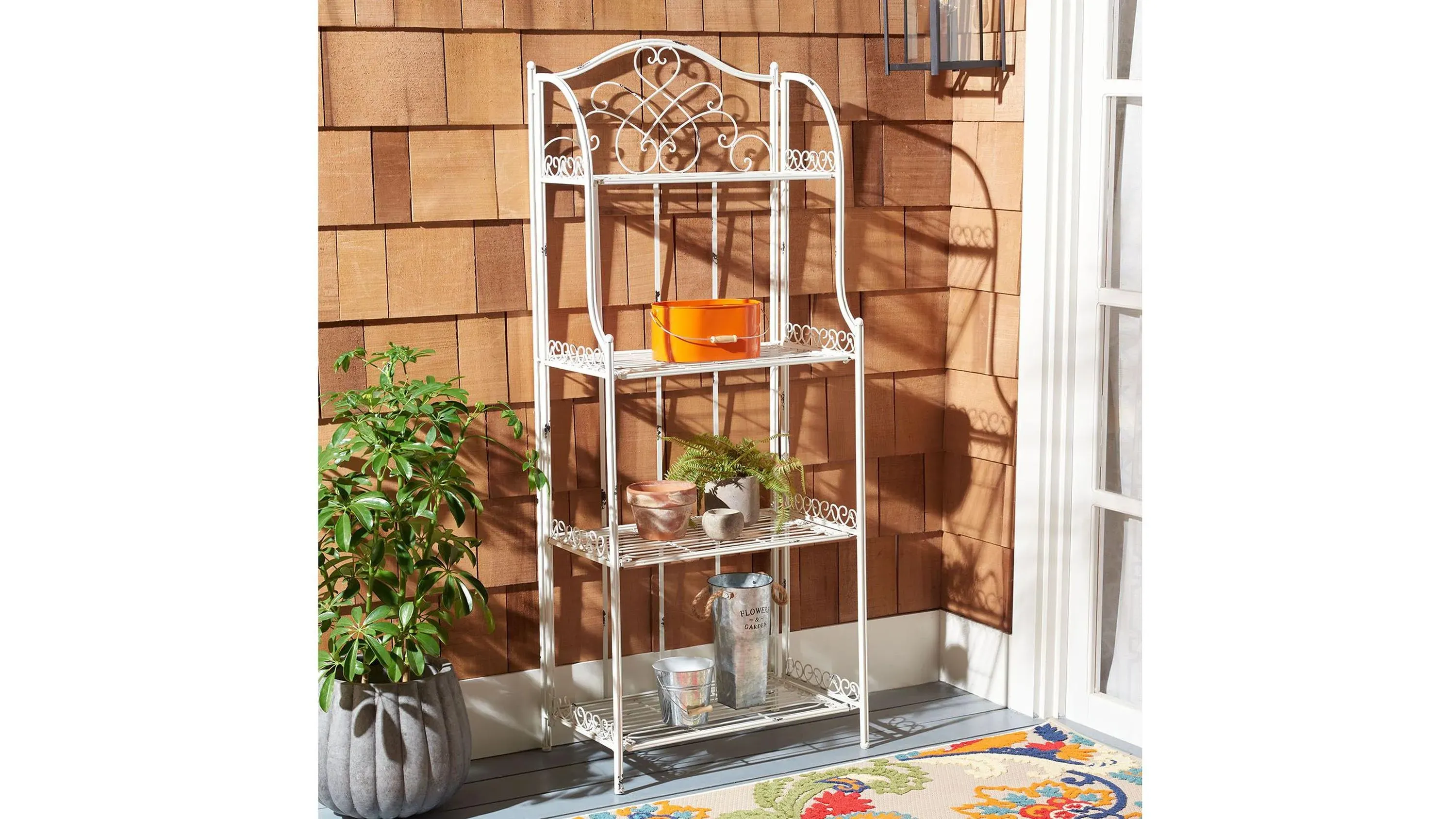 Miki Outdoor Wrought Iron 4 Tier Bakers Rack | Raymour & Flanigan