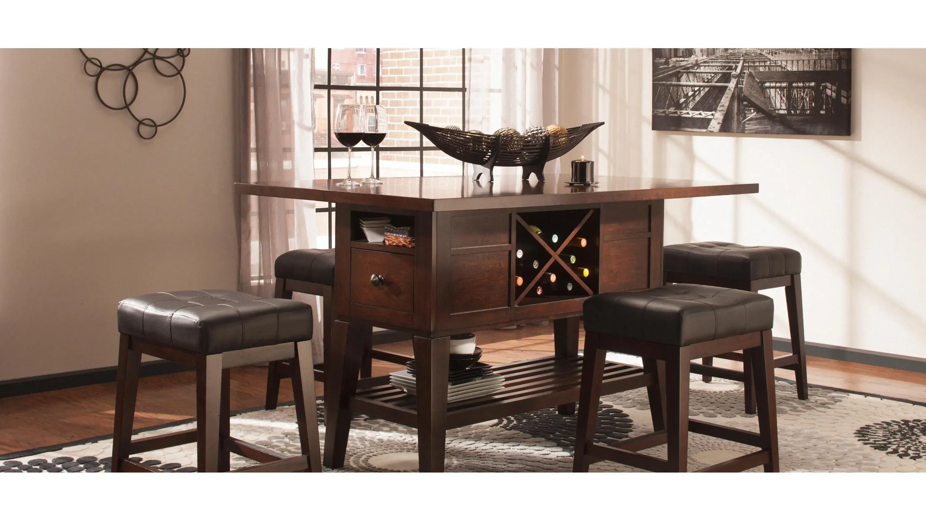 Danfield Counter-Height Dining Table w/ Wine Storage