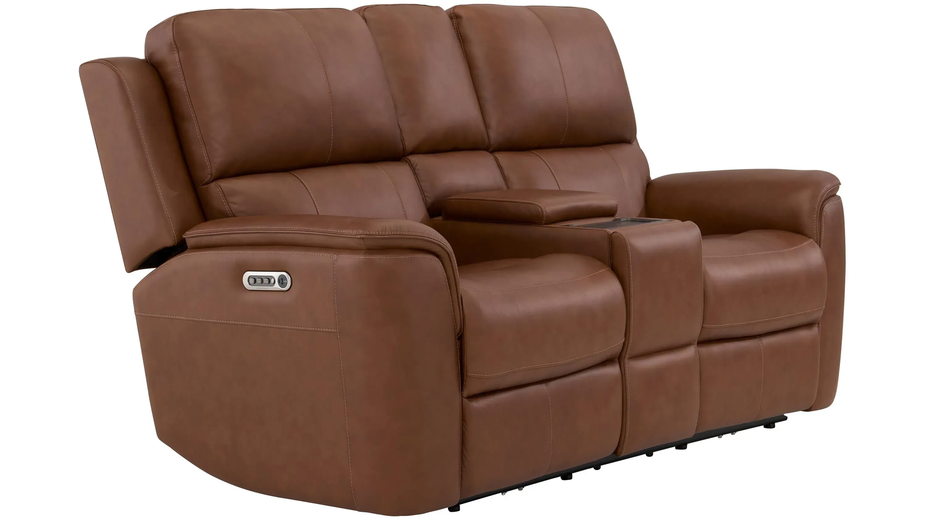 Agrileo Henrick Triple Power Leather Console Loveseat | Raymour & Flanigan