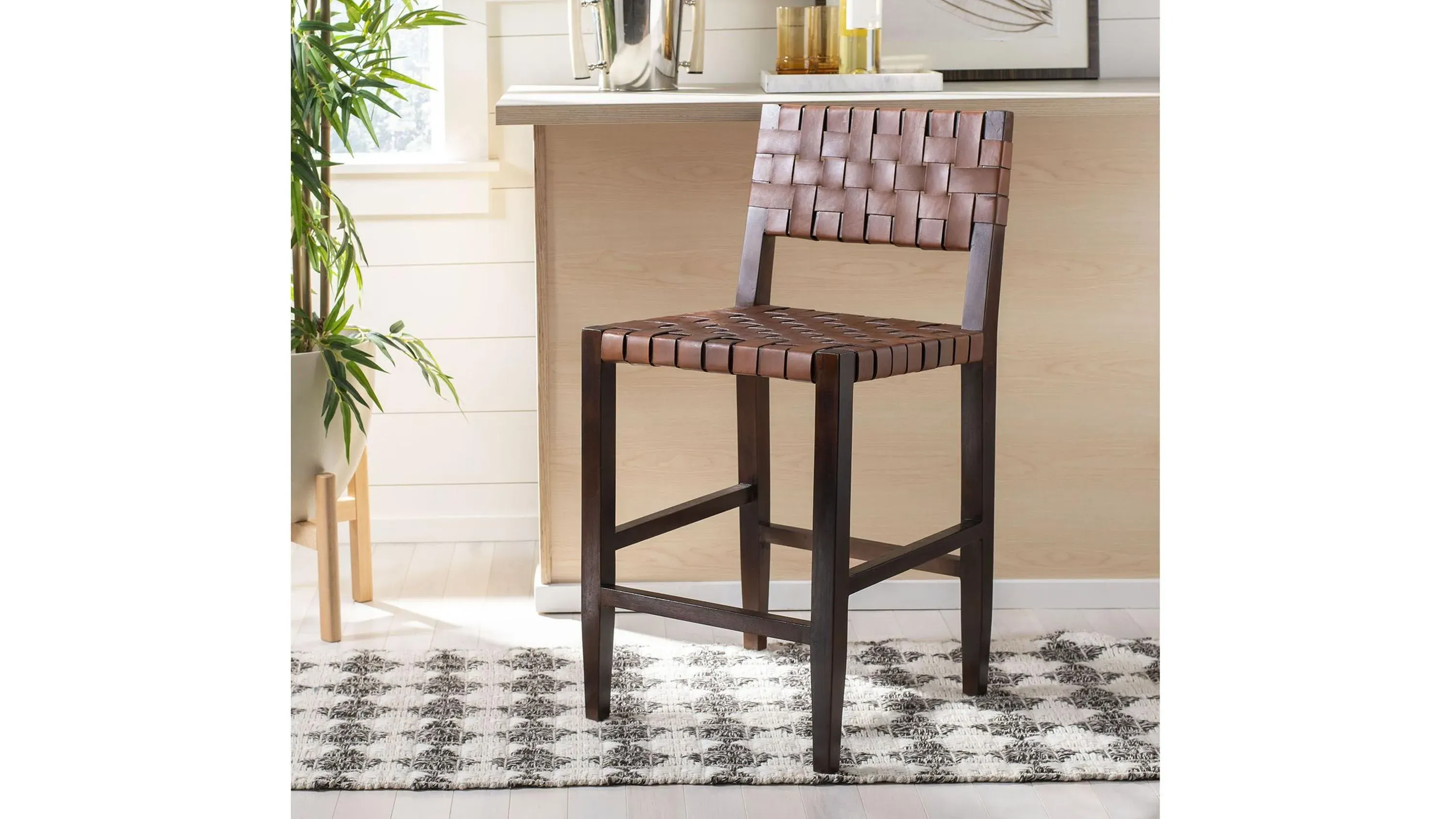 Lamar Woven Leather Counter Stool | Raymour & Flanigan