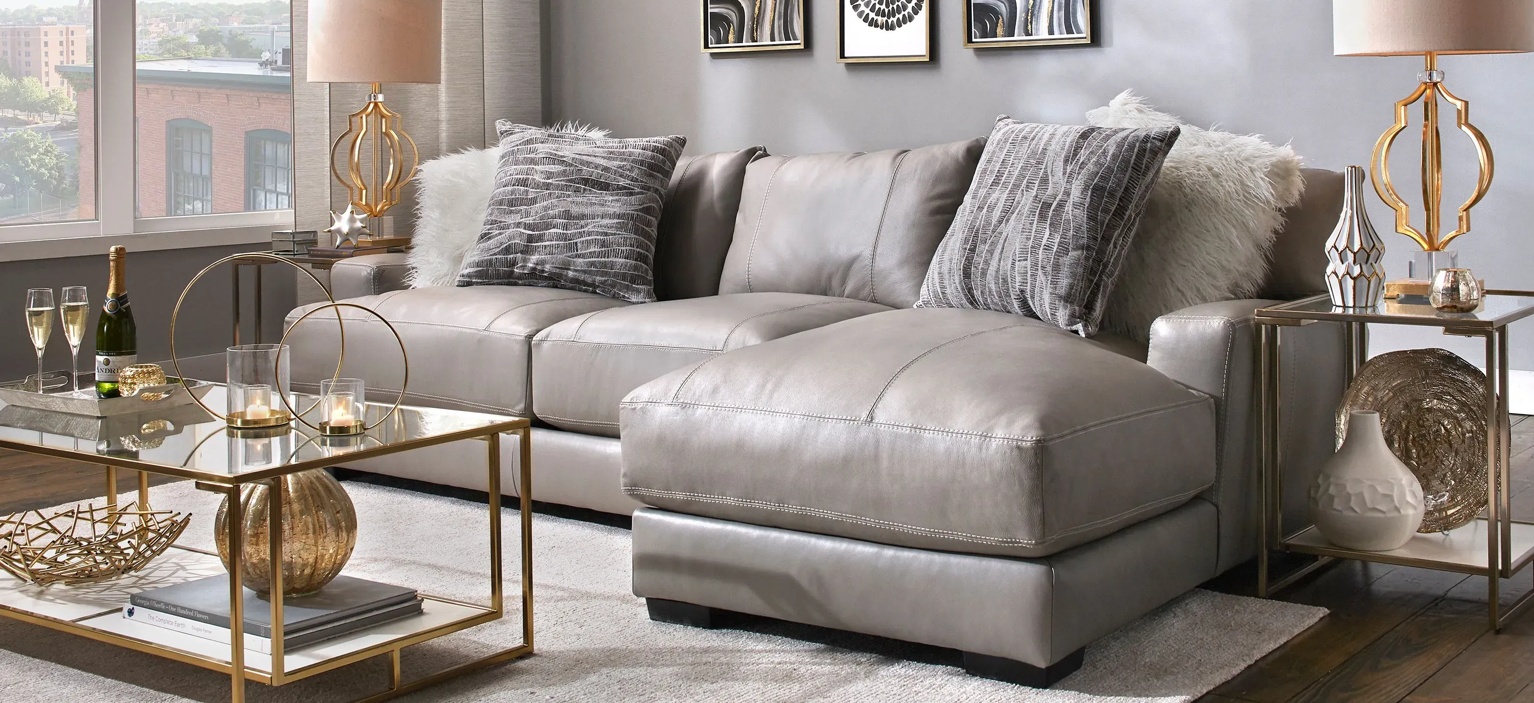 Myla 2-pc.Leather Sectional Sofa | Raymour & Flanigan