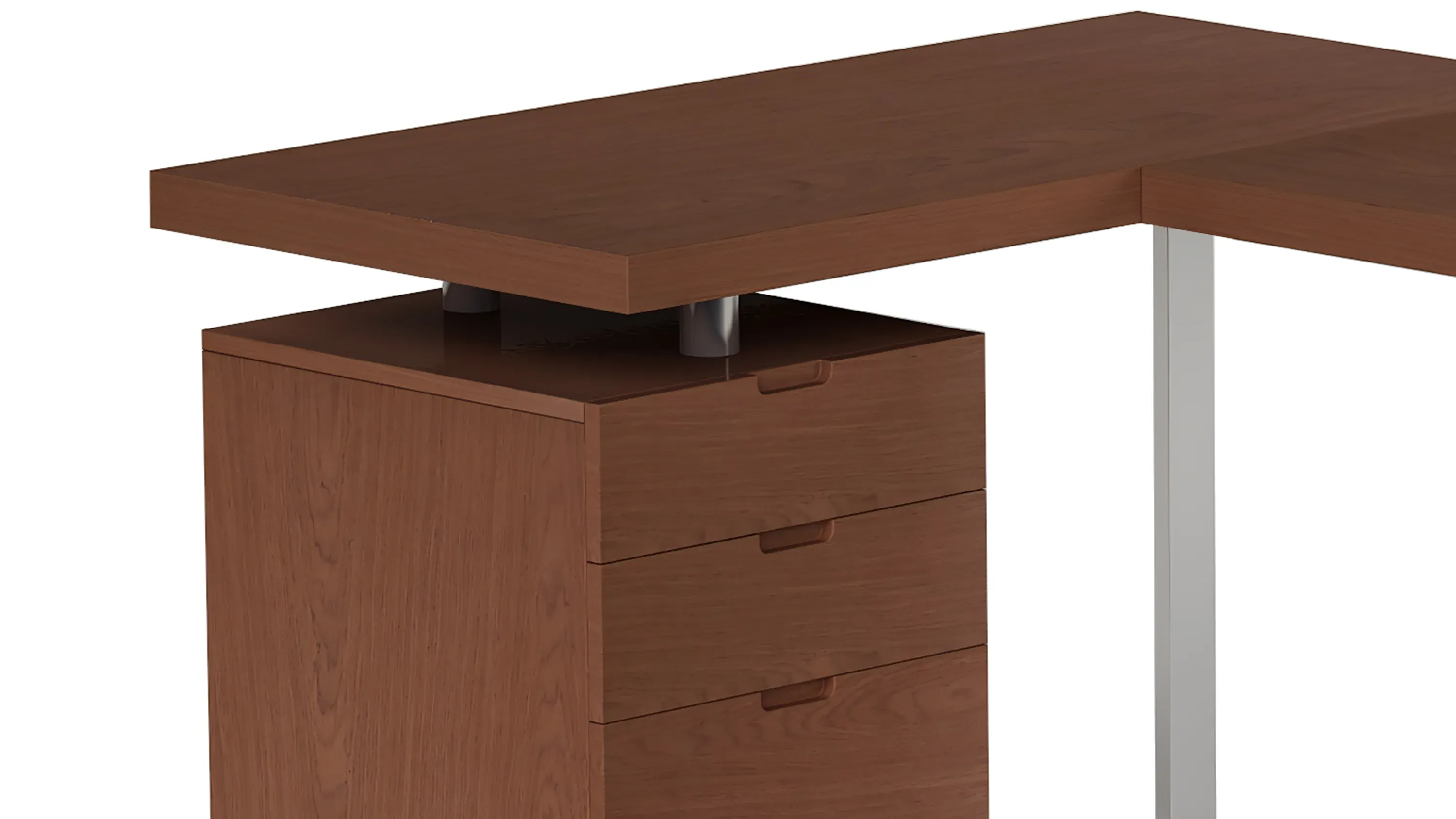 Chintaly Imports 6921 Walnut Reversible Wooden Home Office Desk with 3 Drawer Cabinet