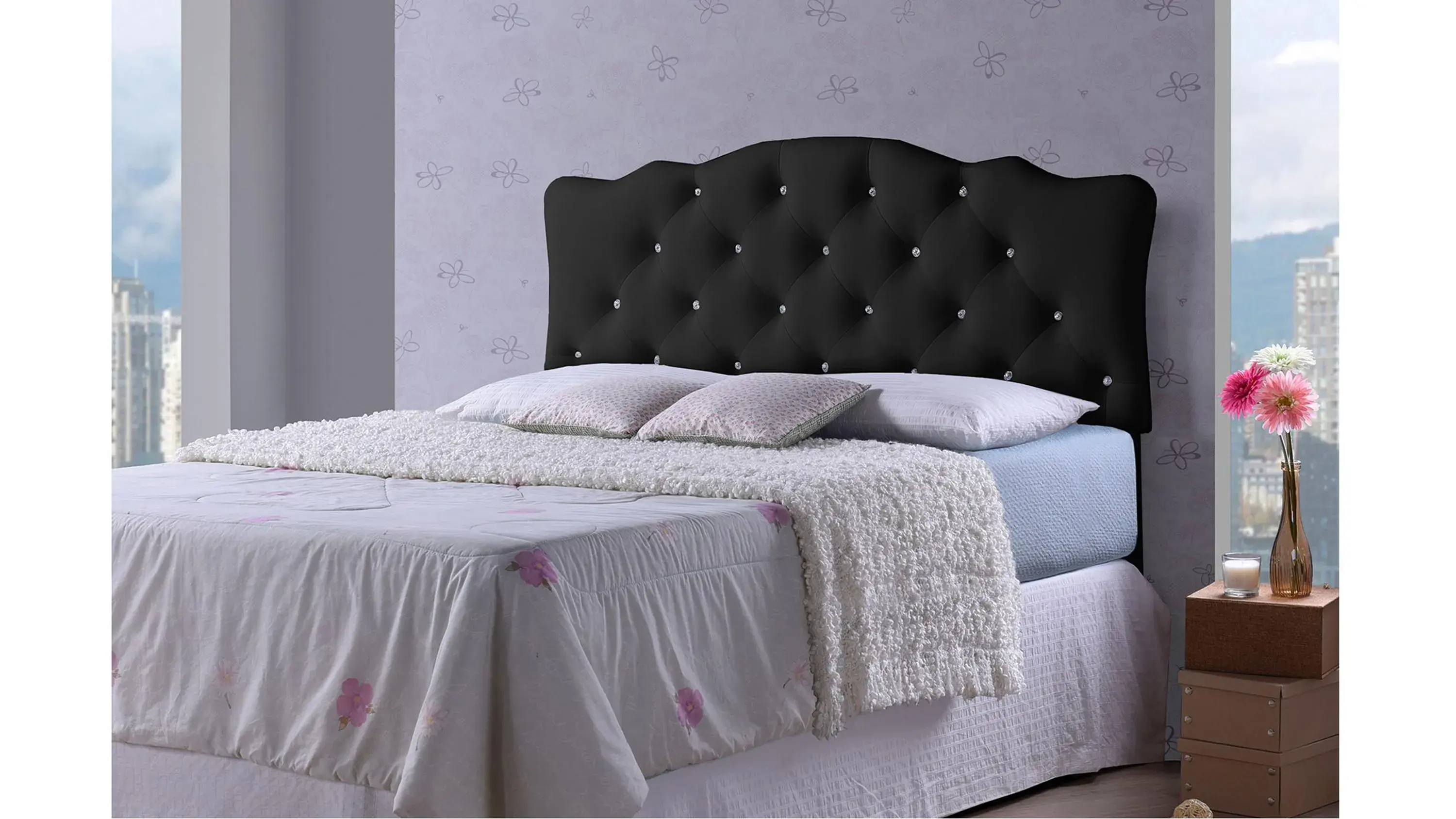 Rita Faux Leather Upholstered Button-tufted Scalloped Headboard - Thumbnail 5