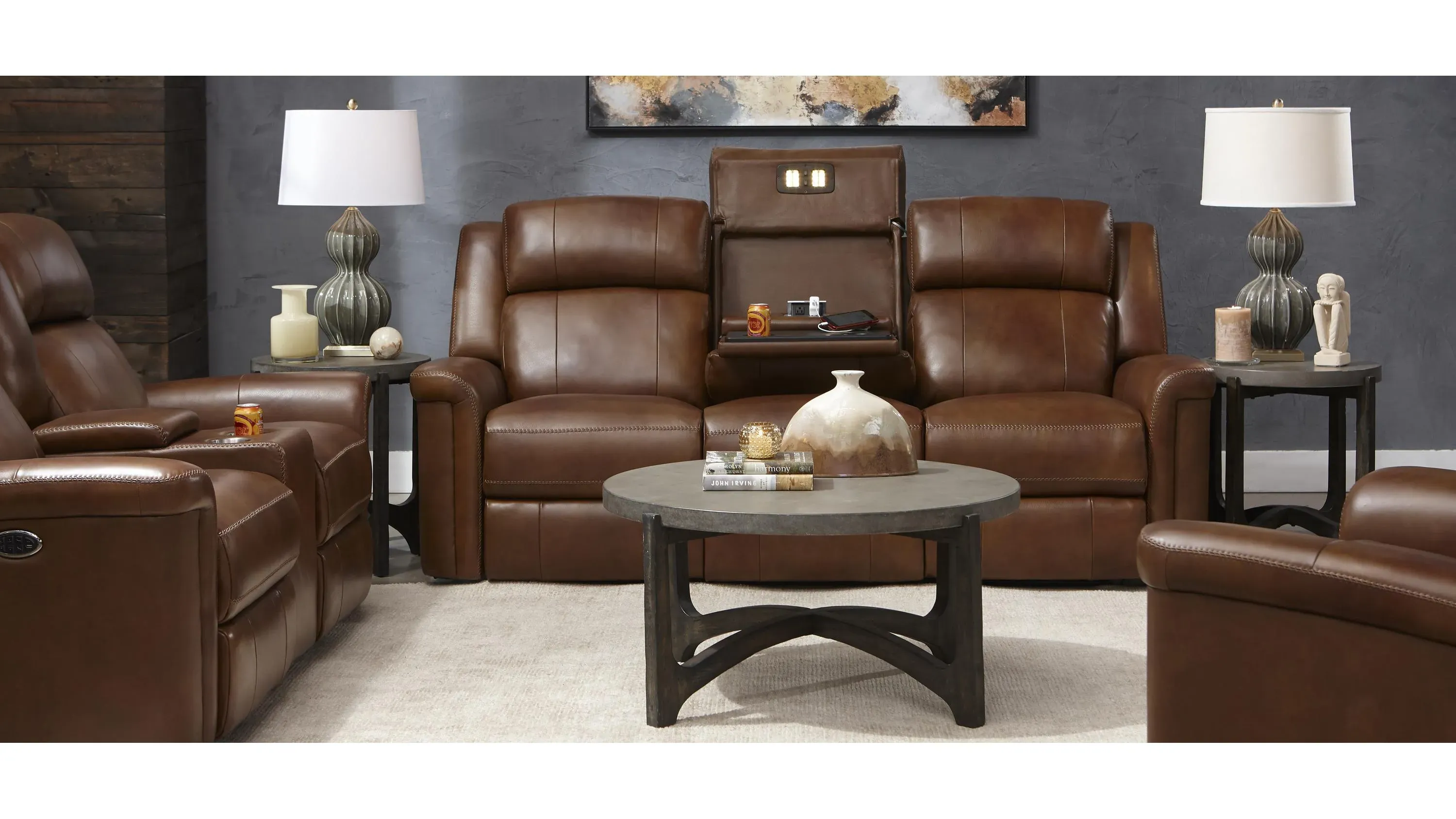 Richfield Leather Power Console Loveseat with Power Headrest and