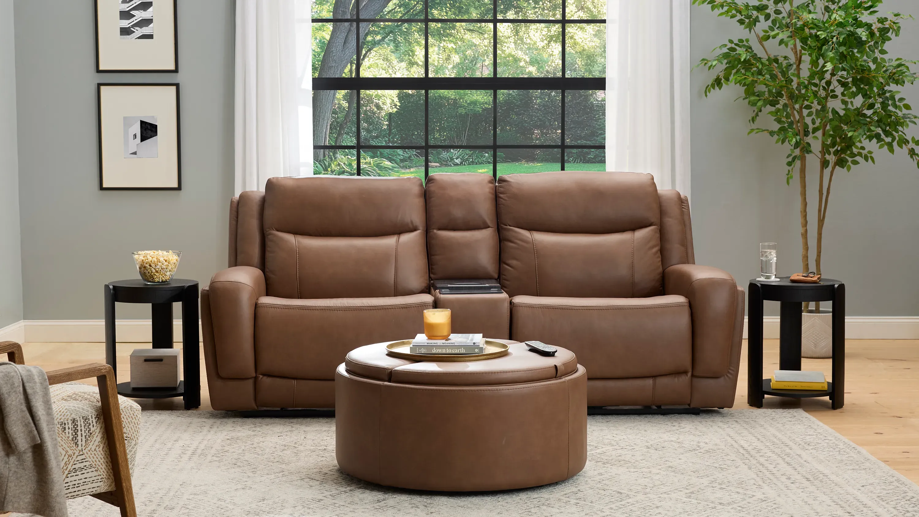 Harbin Leather Cooler Console w/ Wireless Charging and Cupholder