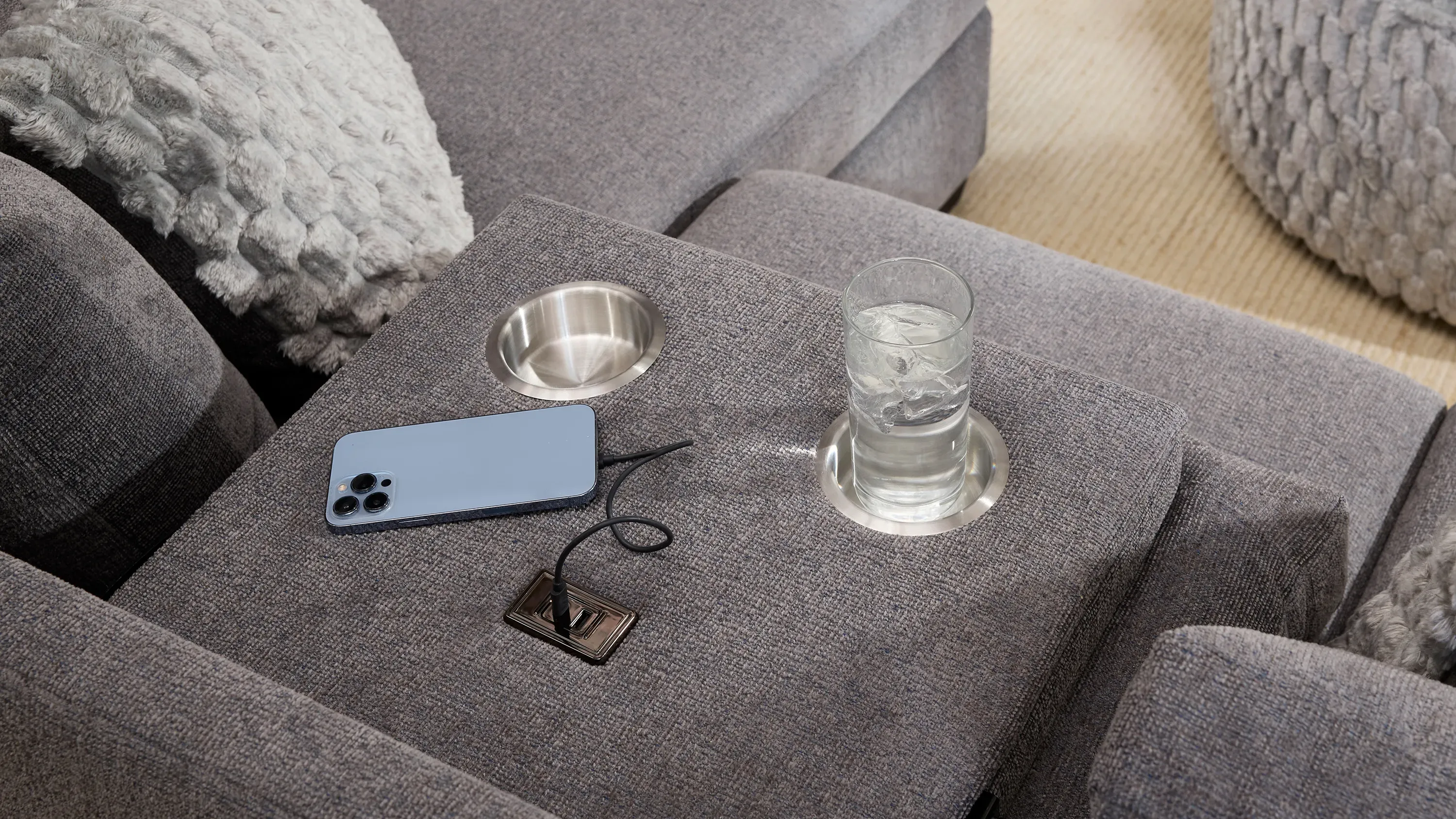 Kendall Reversible Sofa Chaise w/ Drop Down Table | Raymour & Flanigan