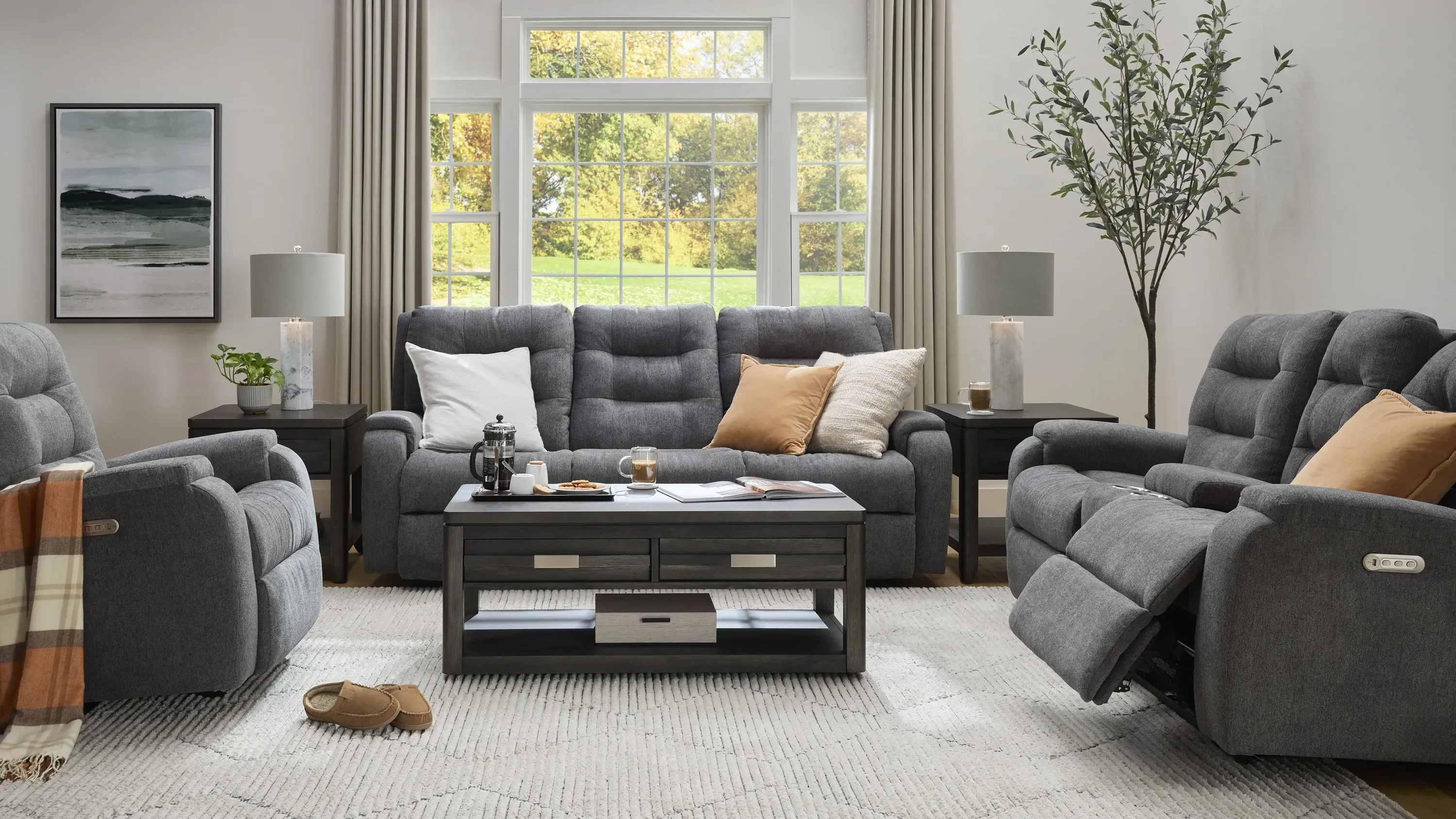 Halenbeck Triple Power Reclining Console Loveseat | Raymour & Flanigan