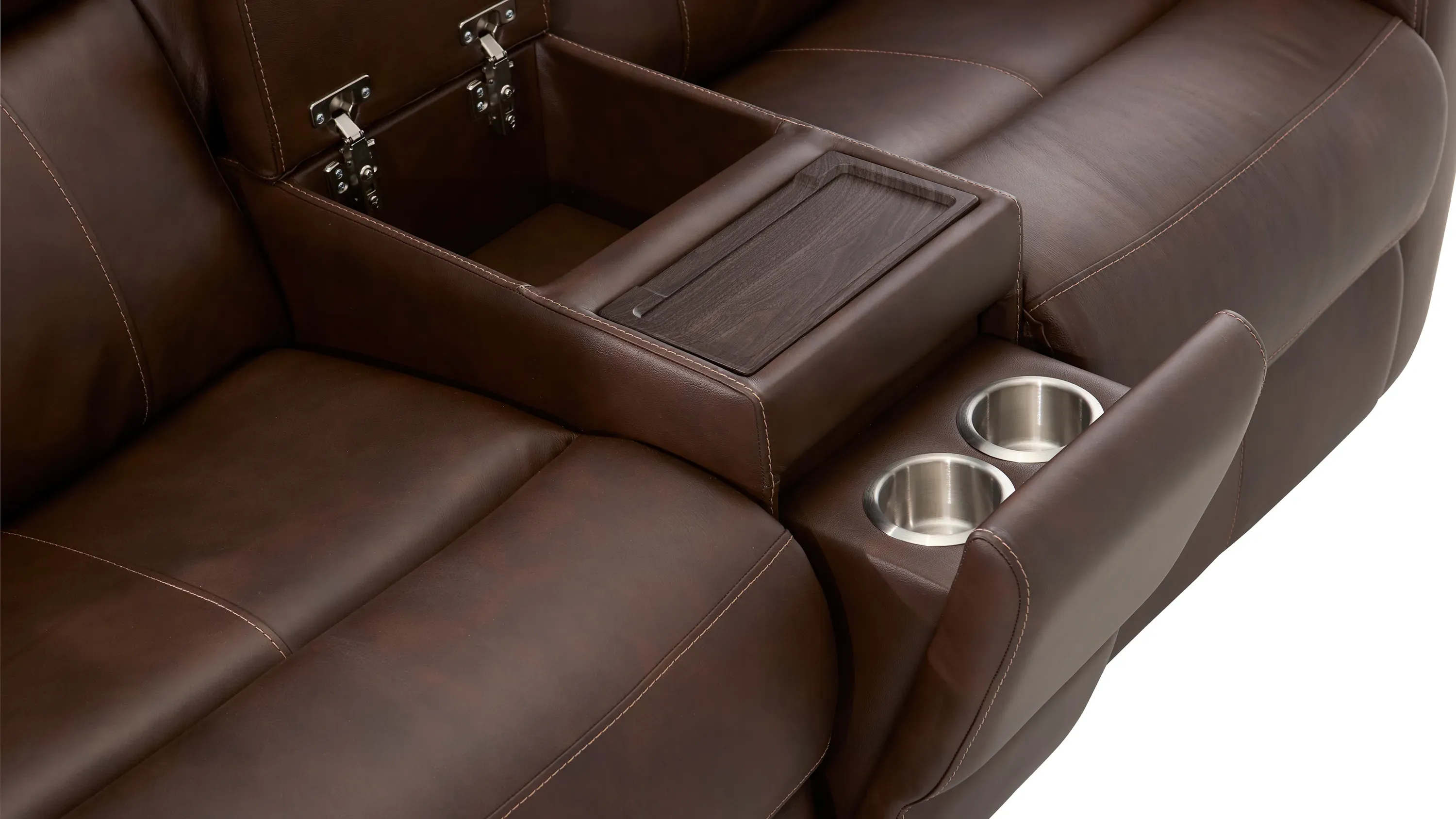 Henrick Triple Power Leather Console Loveseat | Raymour & Flanigan