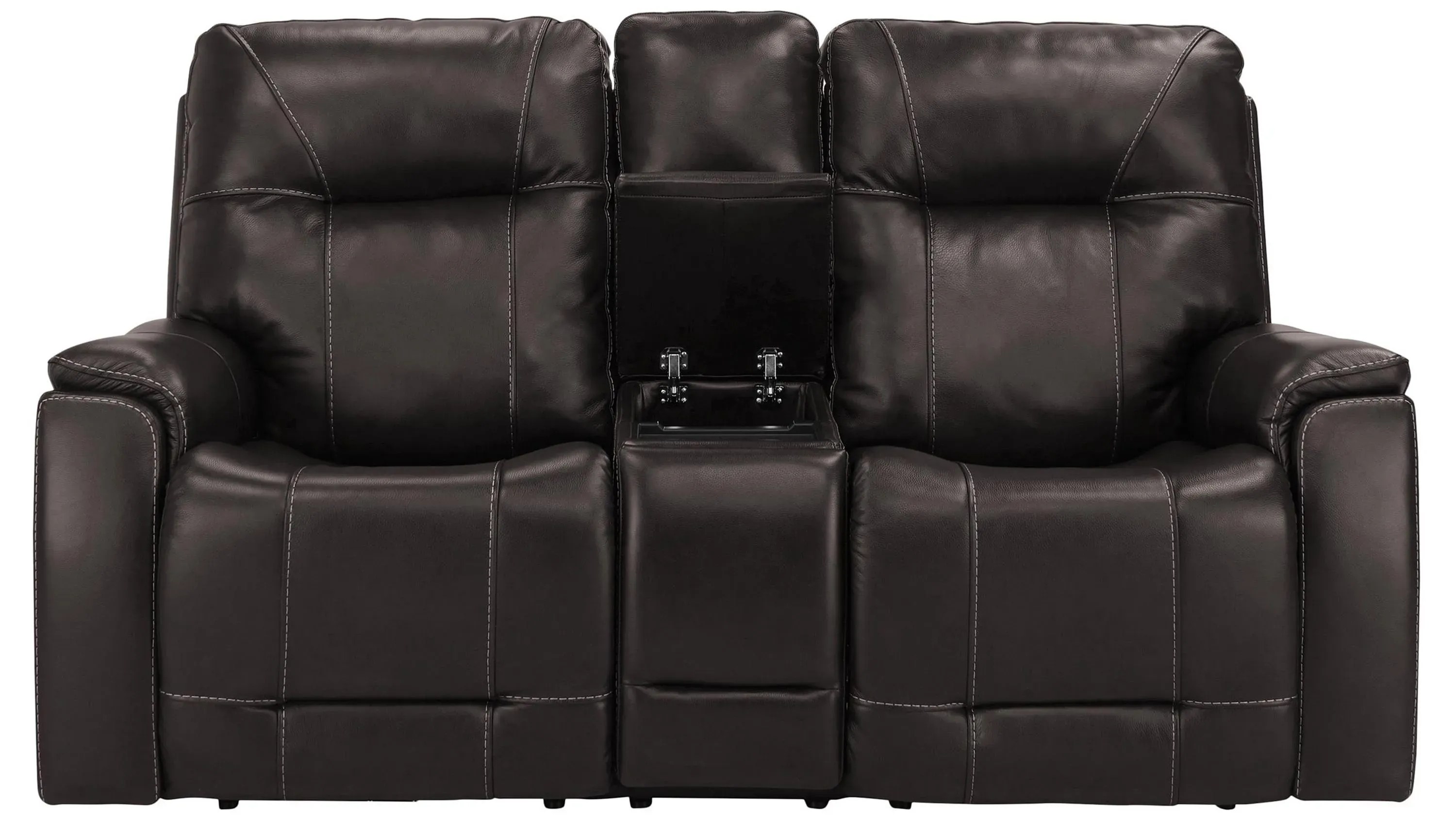 Barnett Leather Layflat Power Console Loveseat w/ Power Headrest and Lumbar