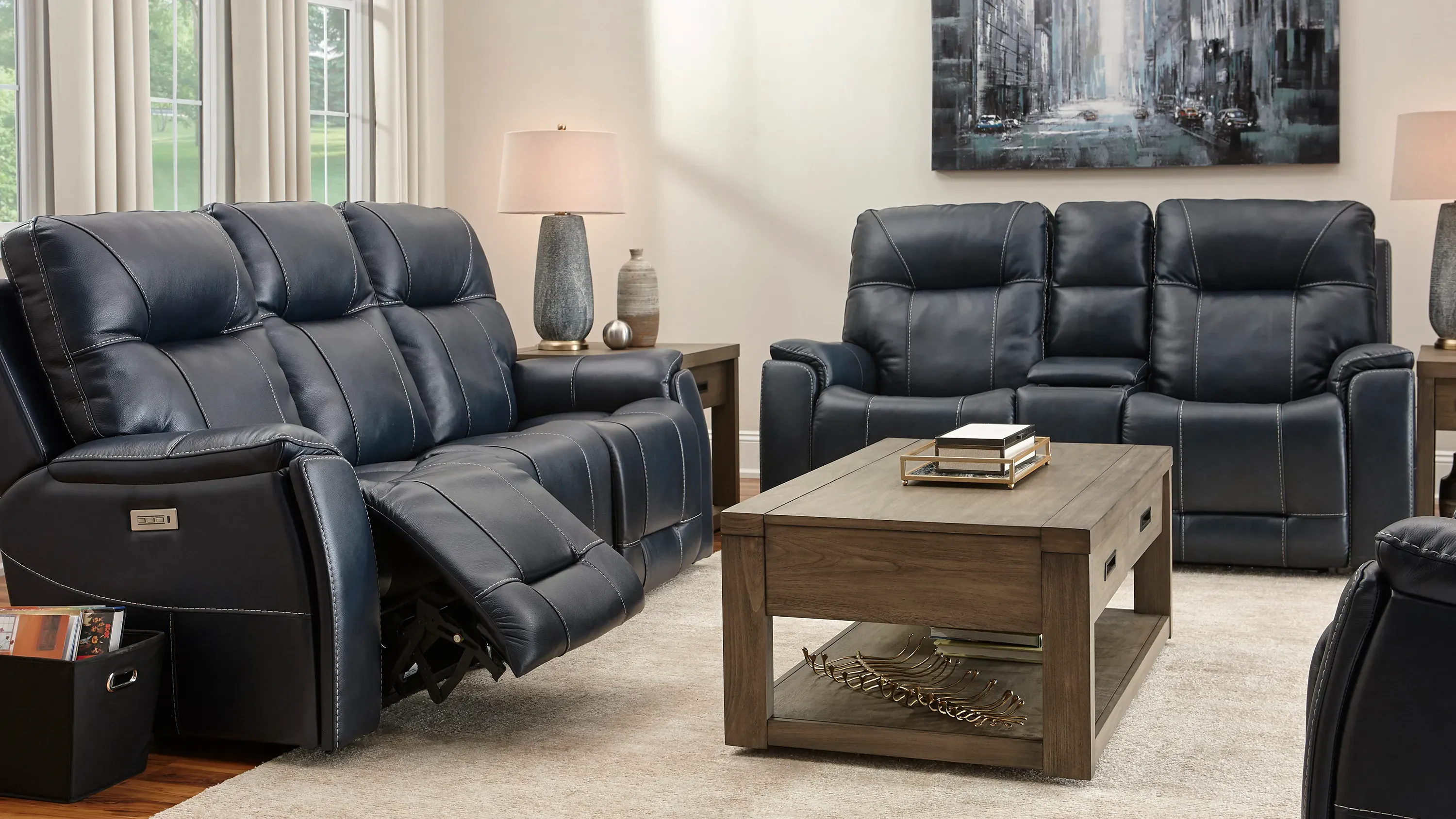 Barnett Leather Layflat Power Sofa w/ Power Headrest and Lumbar