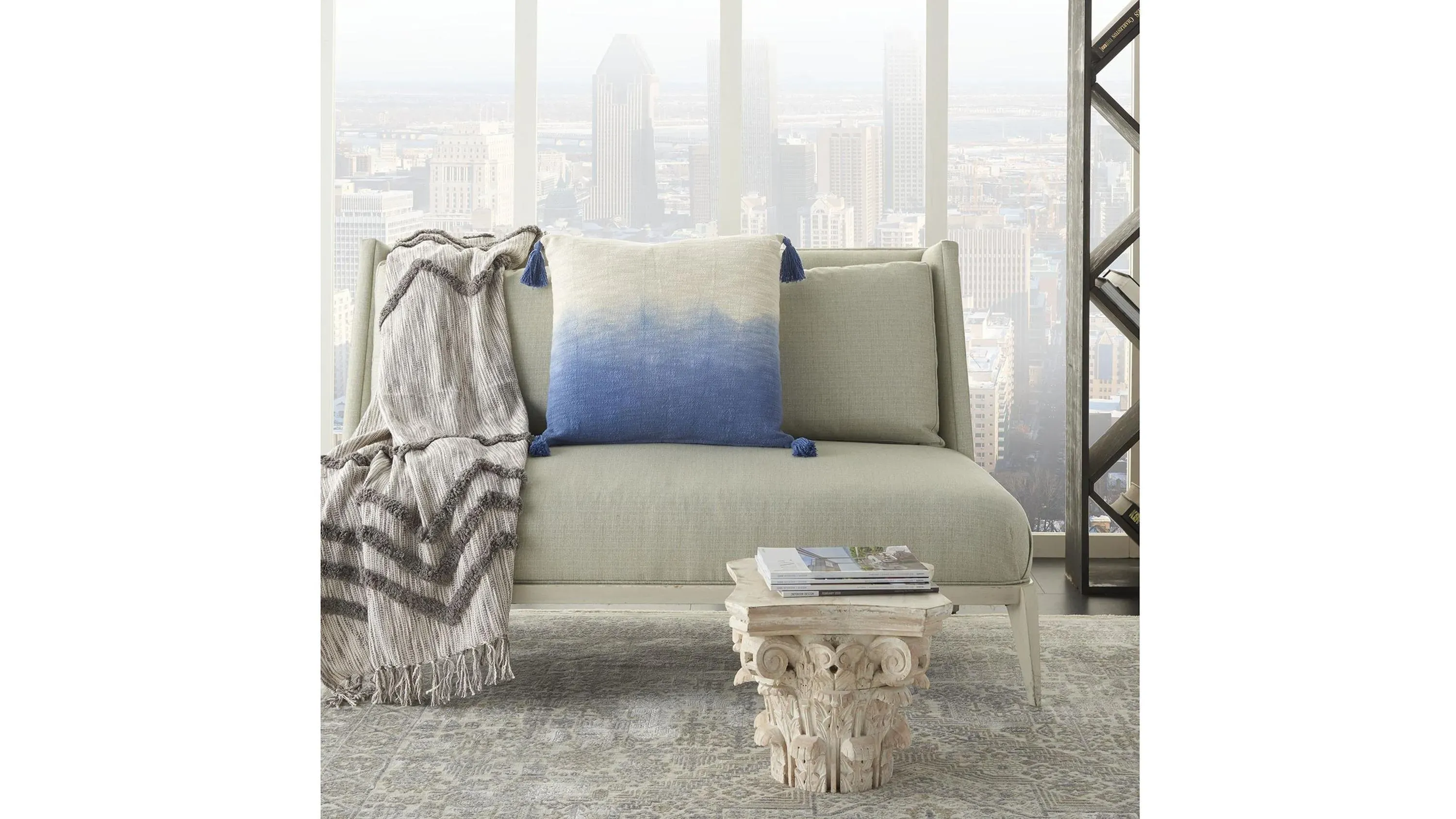 Mina Victory 22" Ombre Tassels Blue Throw Pillow